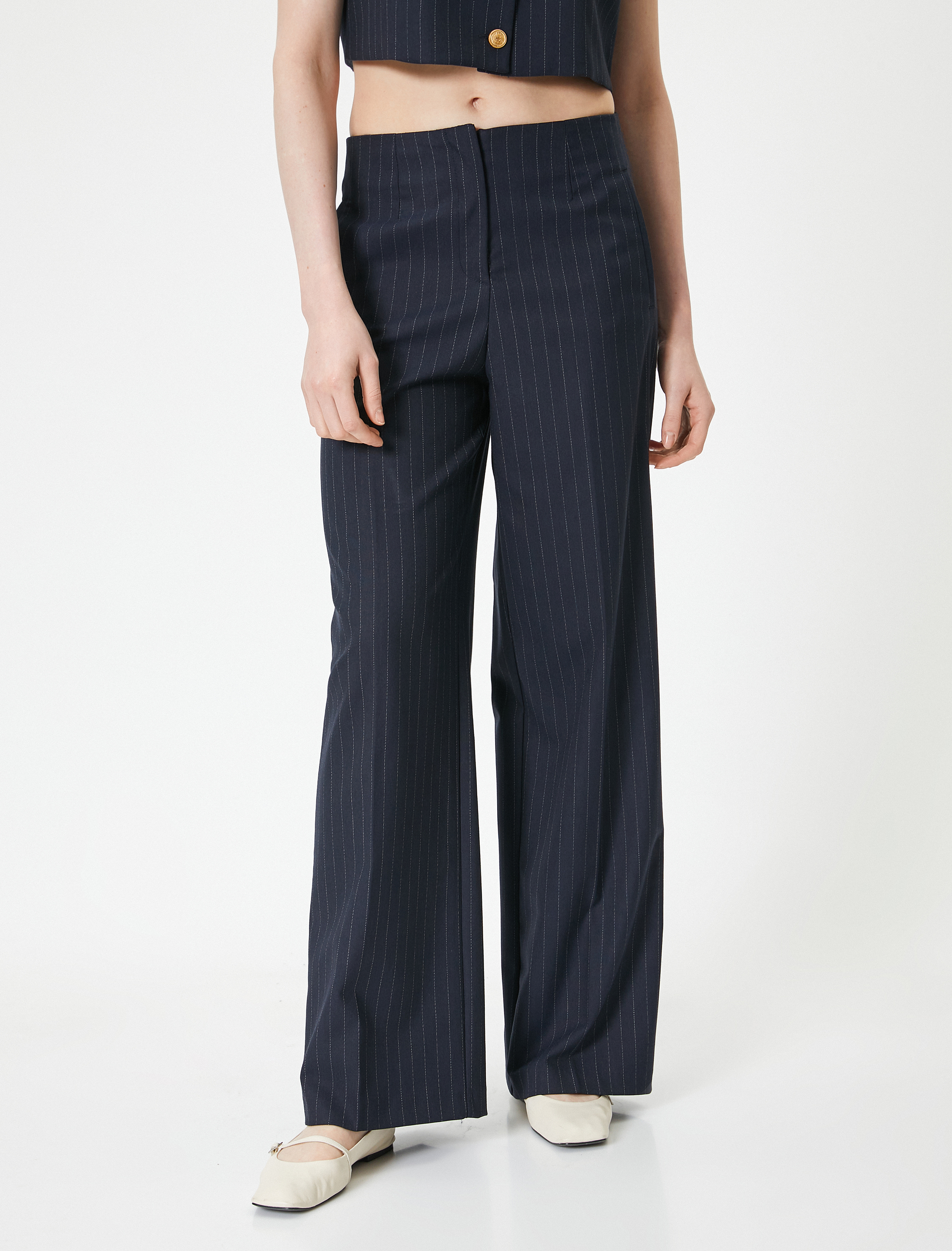   Kumaş Palazzo Pantolon Bol Paça Yüksek Bel