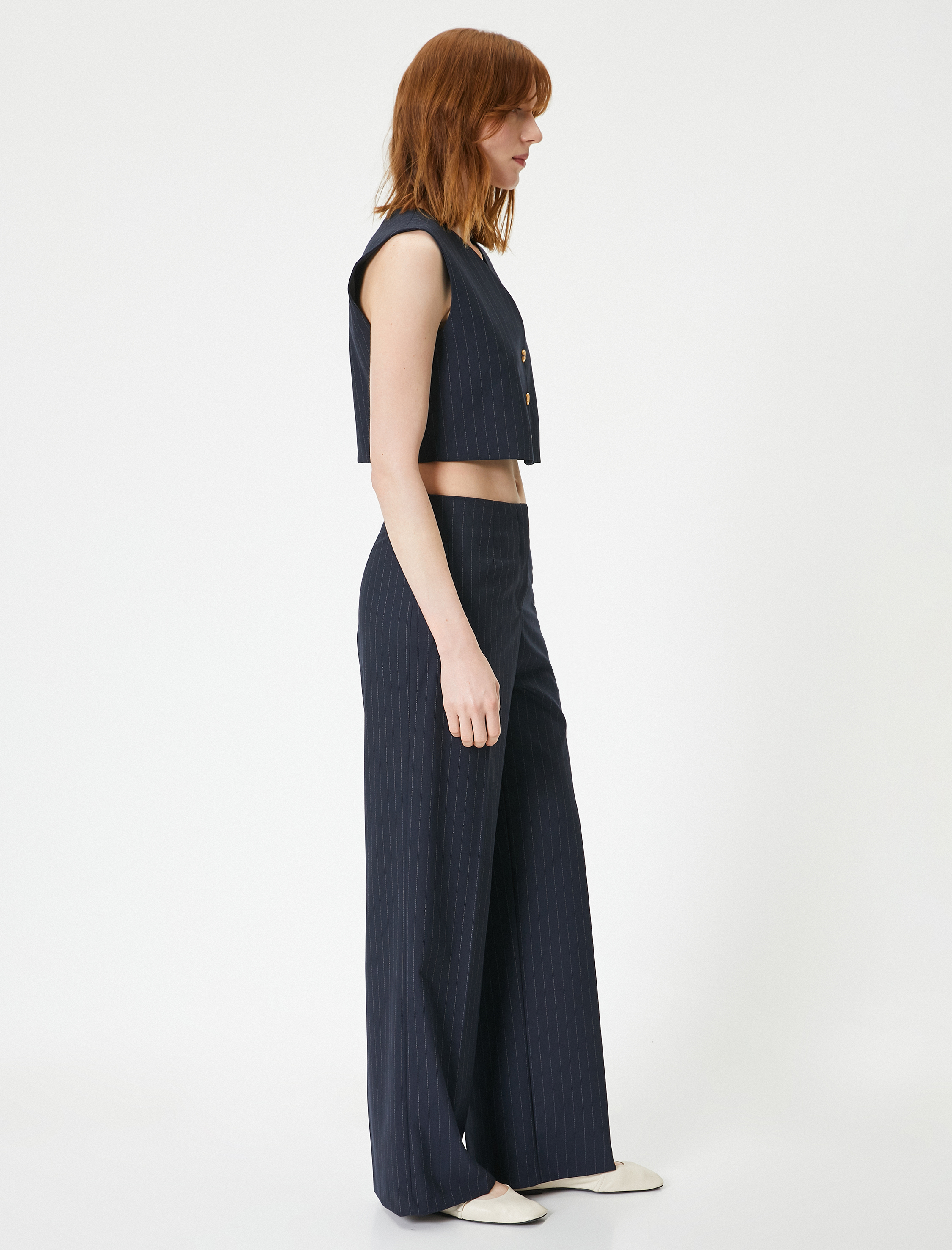   Kumaş Palazzo Pantolon Bol Paça Yüksek Bel