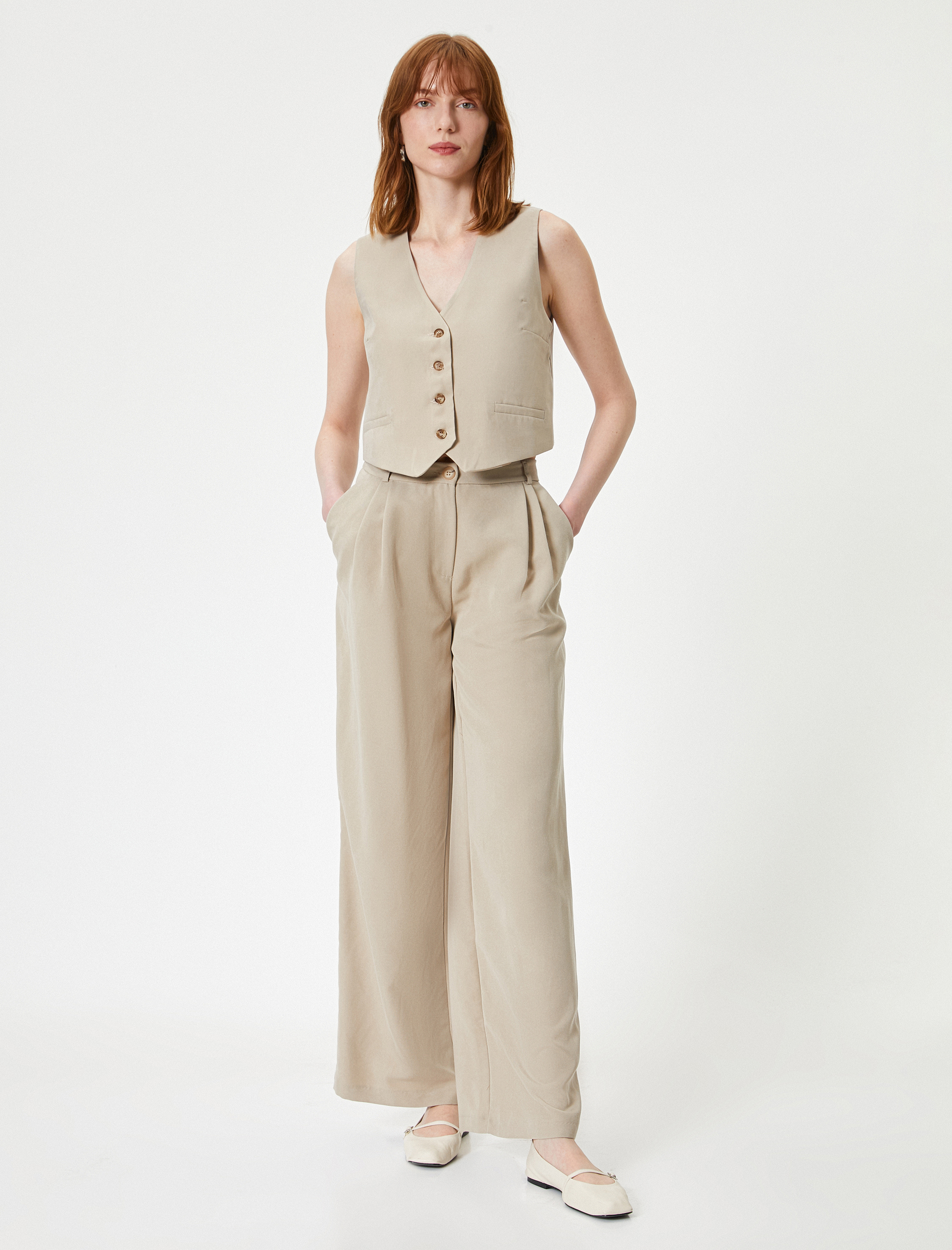   Blazer Yelek V Yaka Düğmeli Fleto Cepli