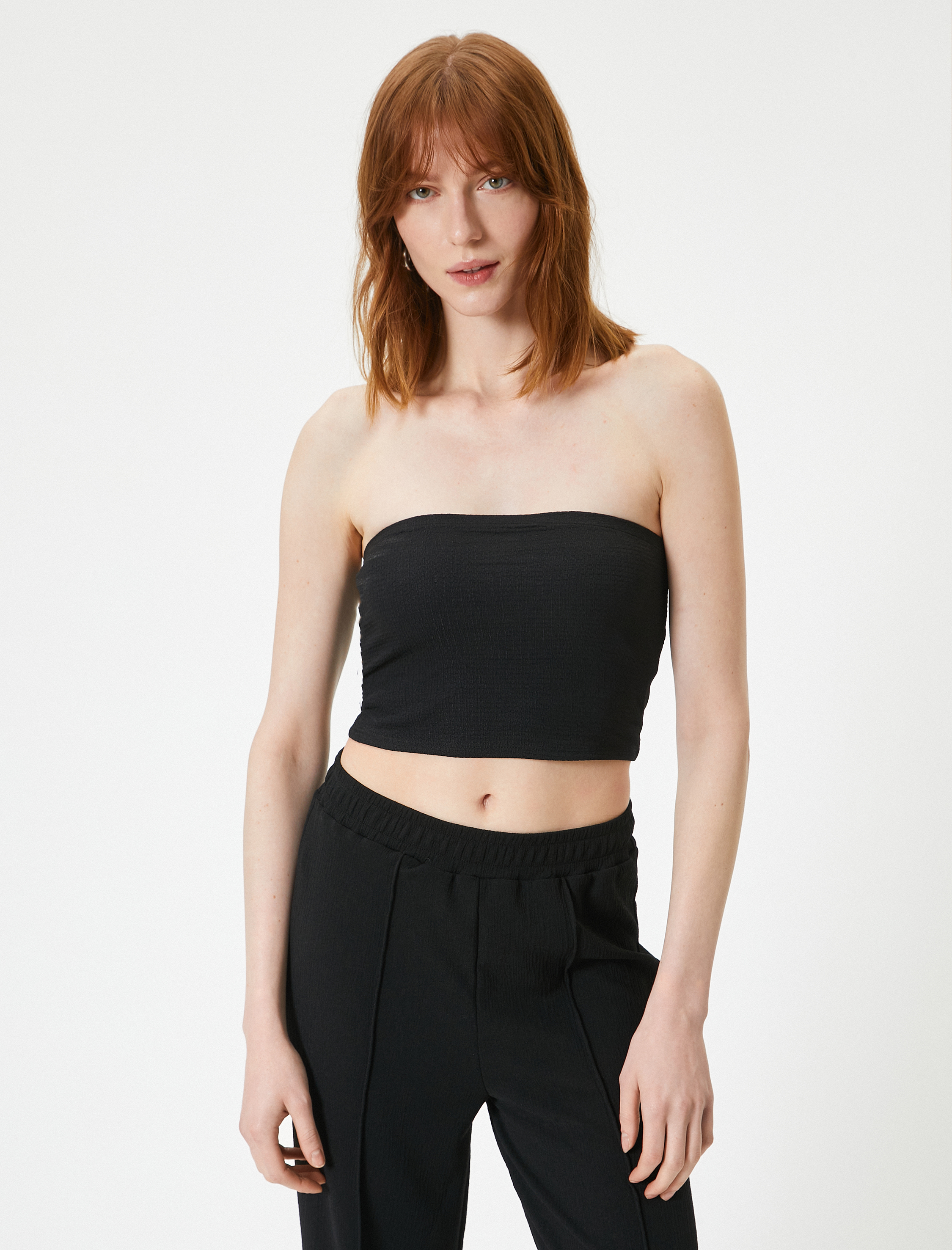   Crop Straplez Üst Dokulu