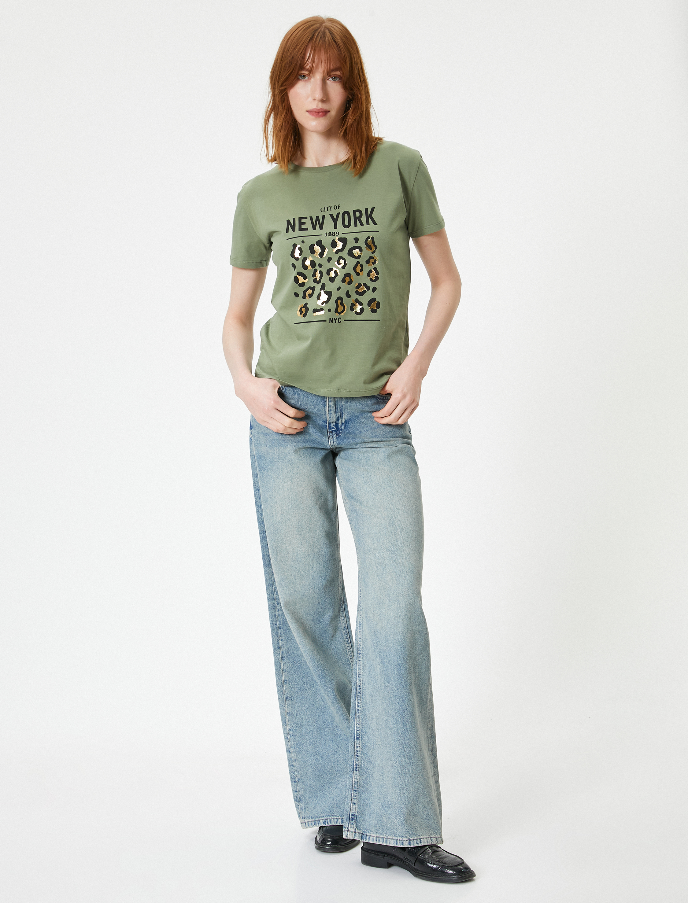   Baskılı Tişört Bisiklet Yaka Kısa Kollu