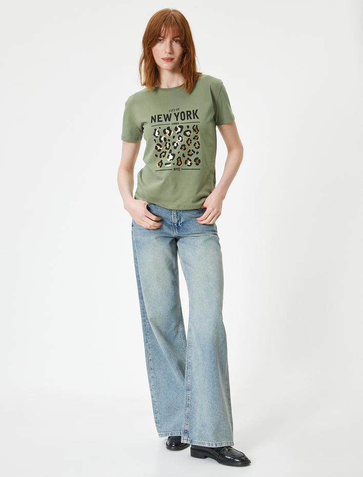  Baskılı Tişört Bisiklet Yaka Kısa Kollu