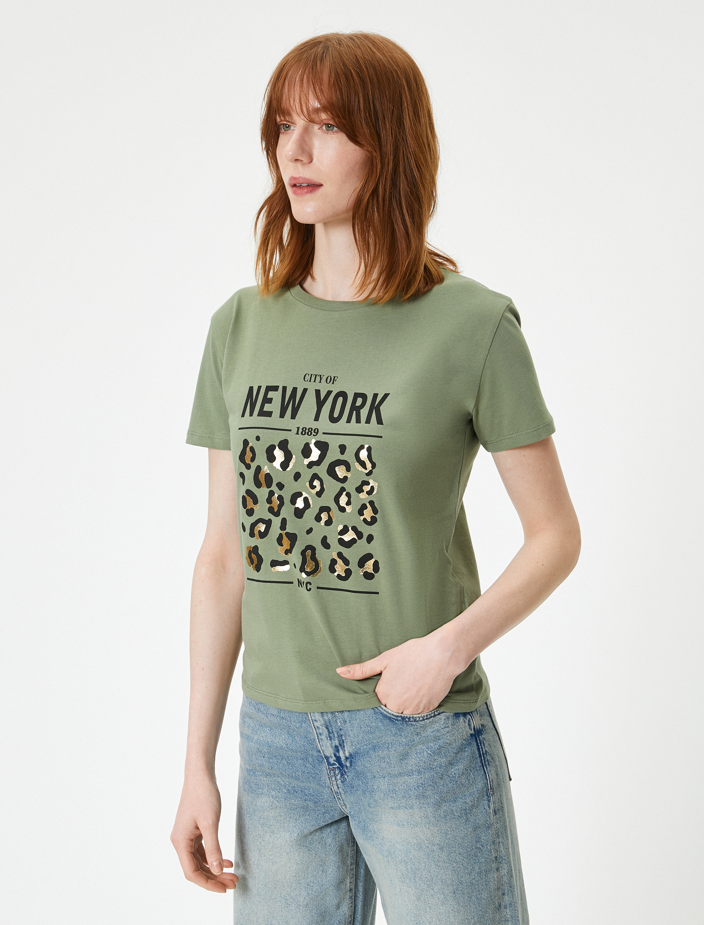   Baskılı Tişört Bisiklet Yaka Kısa Kollu