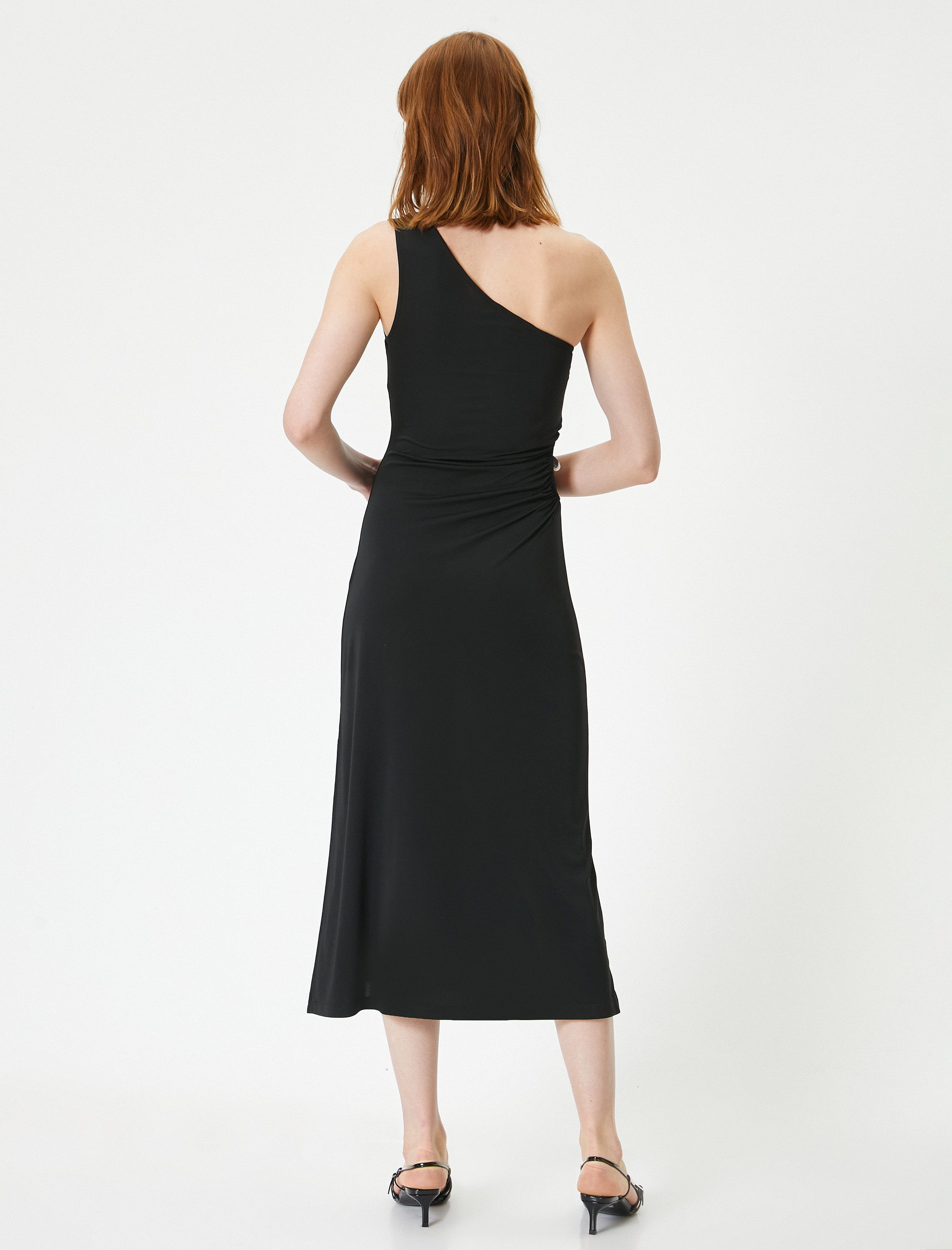 Tek Omuz Midi Elbise Pencere Detaylı Boncuklu