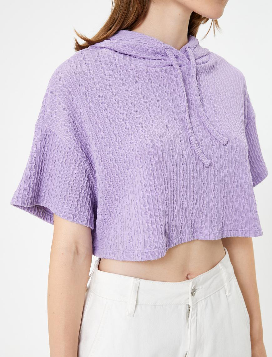   Kapüşonlu Kısa Kollu Crop Sweatshirt