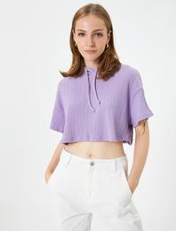 Kapüşonlu Kısa Kollu Crop Sweatshirt