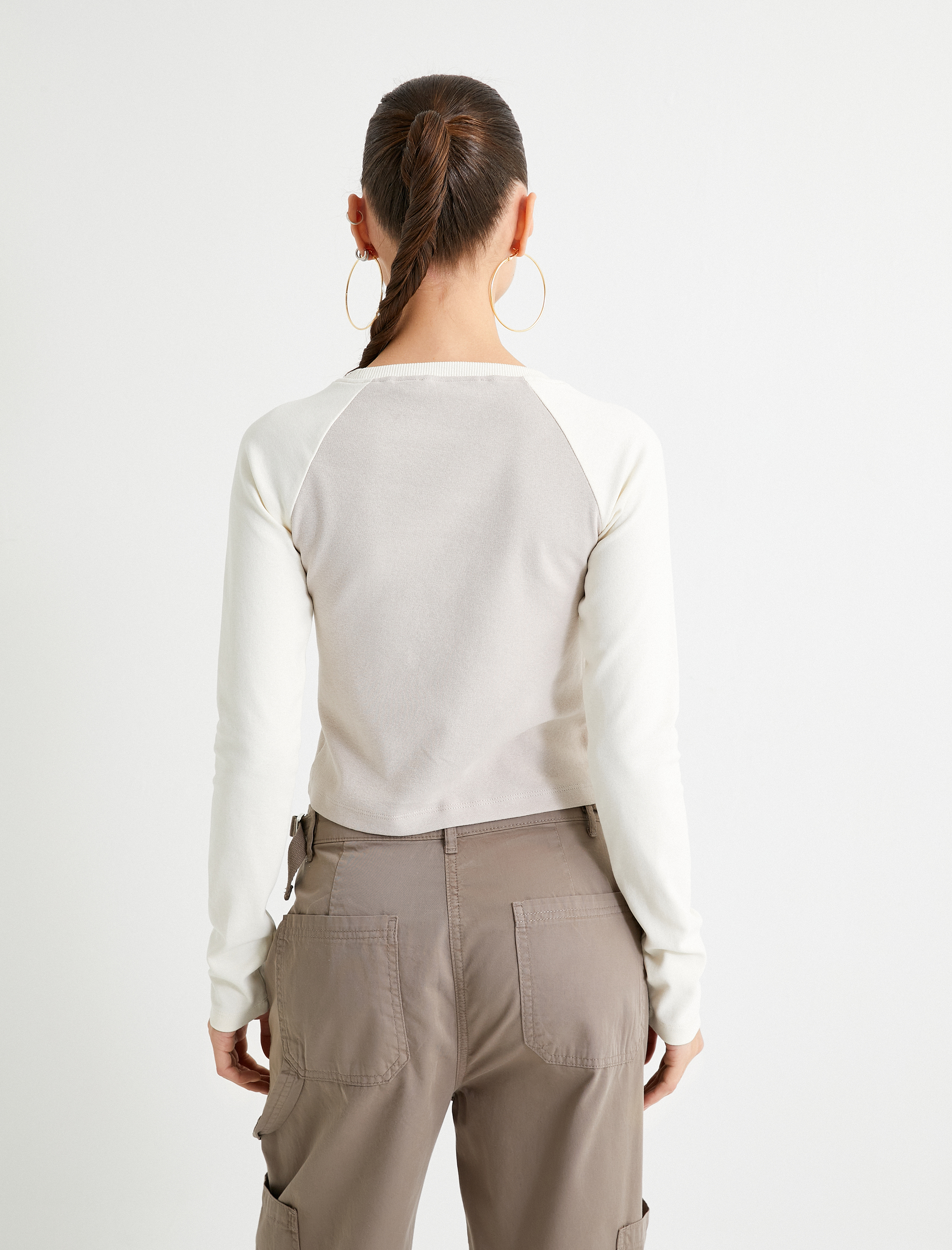   Uzun Kollu Tişört Yıldız Baskılı Bisiklet Yaka Pamuklu