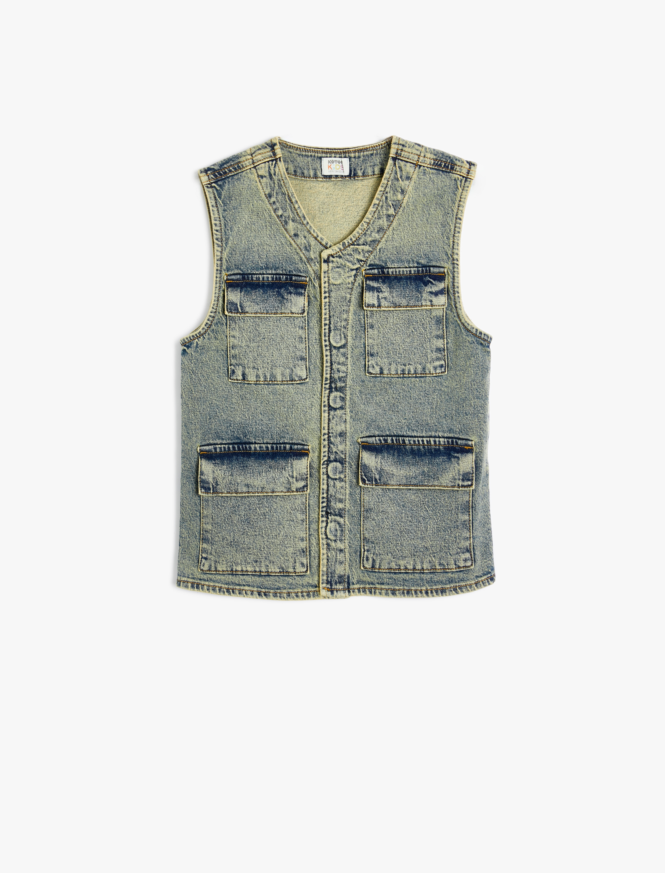  Erkek Çocuk Oversize Kot Yelek Kapaklı Cepli