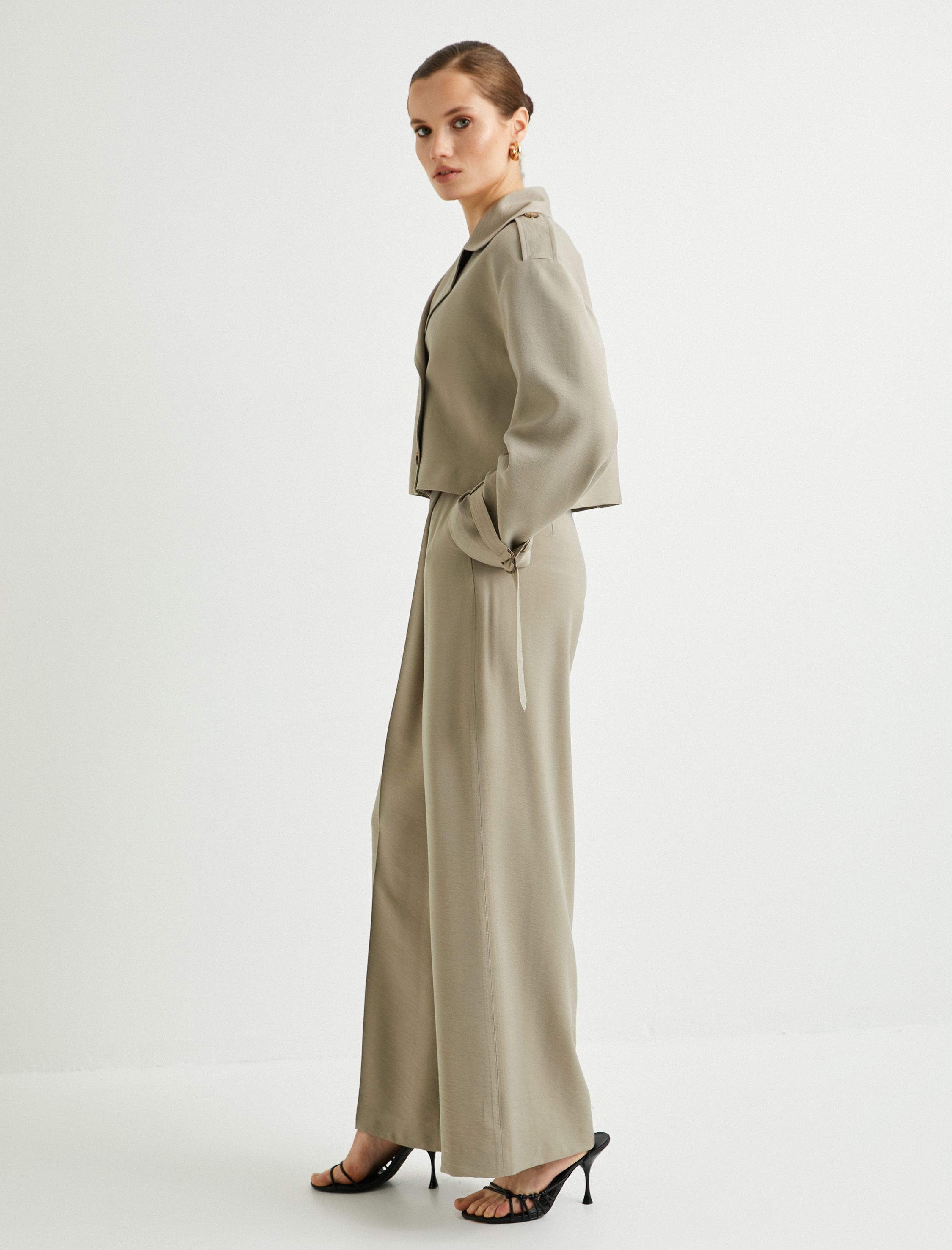   Bol Paça Pantolon Viskon Karışımlı Yüksek Bel