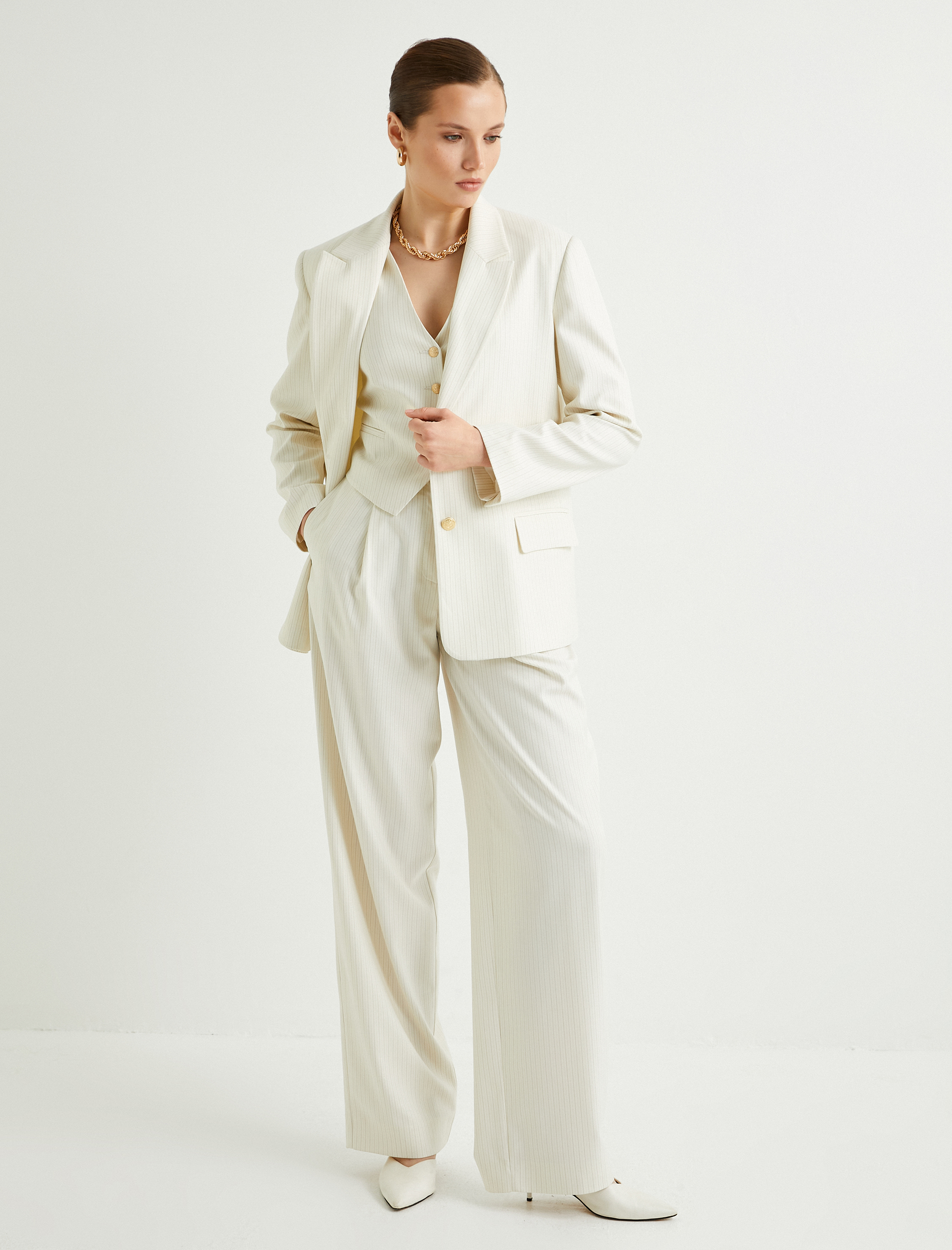   Palazzo Pantolon Bol Paça Yüksek Bel Kapaklı Cepli