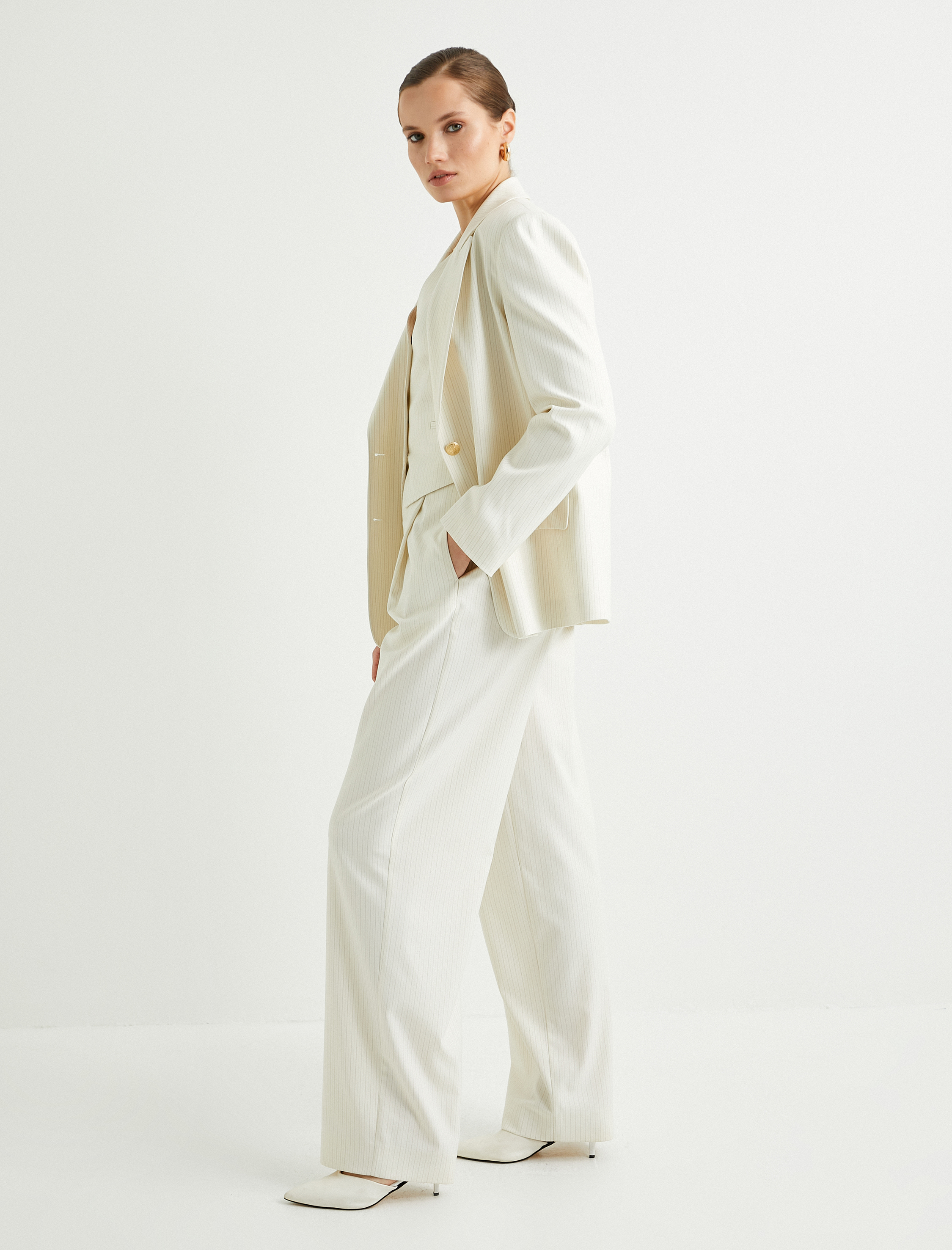   Palazzo Pantolon Bol Paça Yüksek Bel Kapaklı Cepli