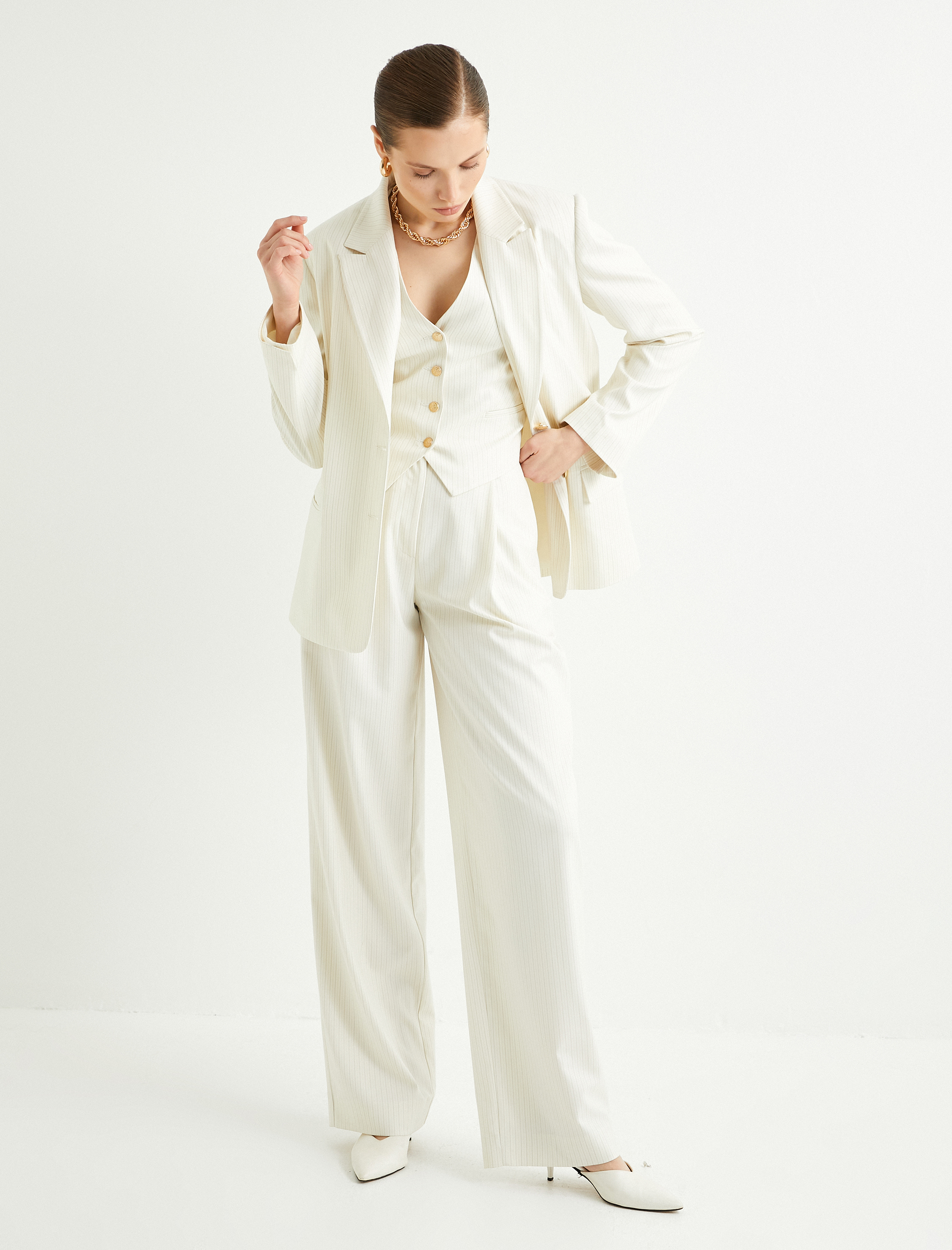   Palazzo Pantolon Bol Paça Yüksek Bel Kapaklı Cepli