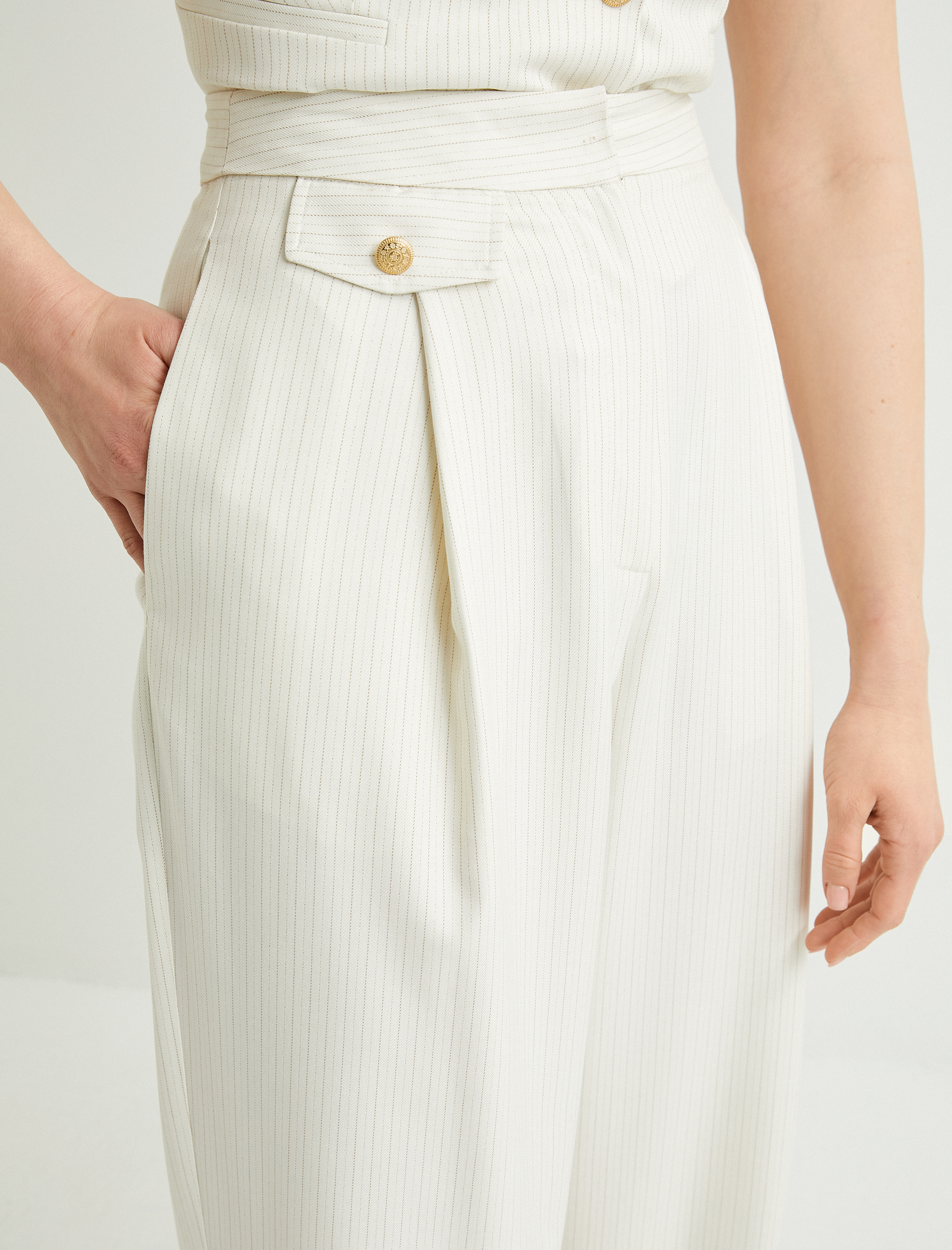   Palazzo Pantolon Bol Paça Yüksek Bel Kapaklı Cepli