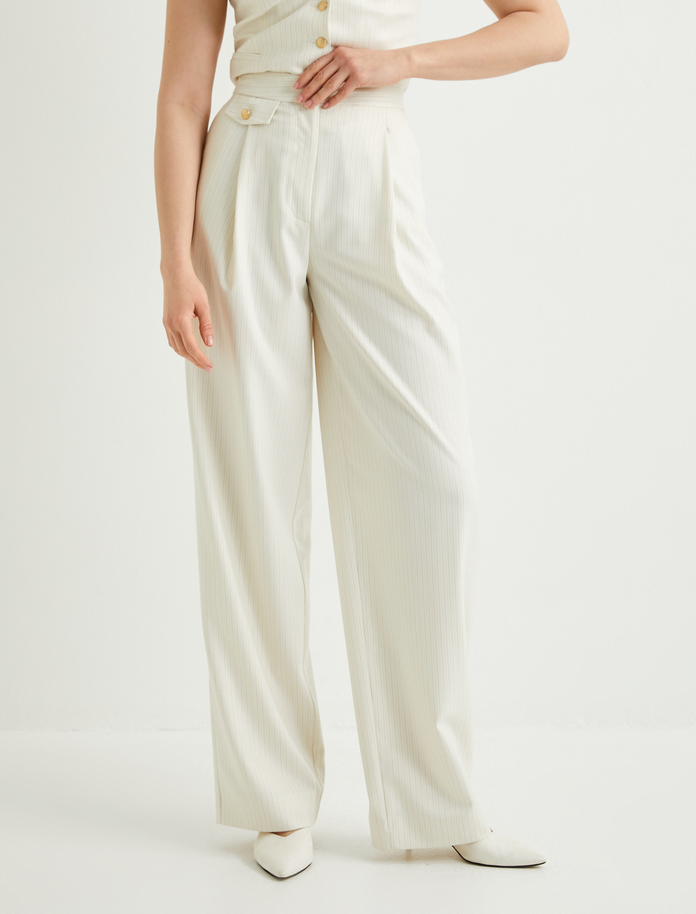   Palazzo Pantolon Bol Paça Yüksek Bel Kapaklı Cepli