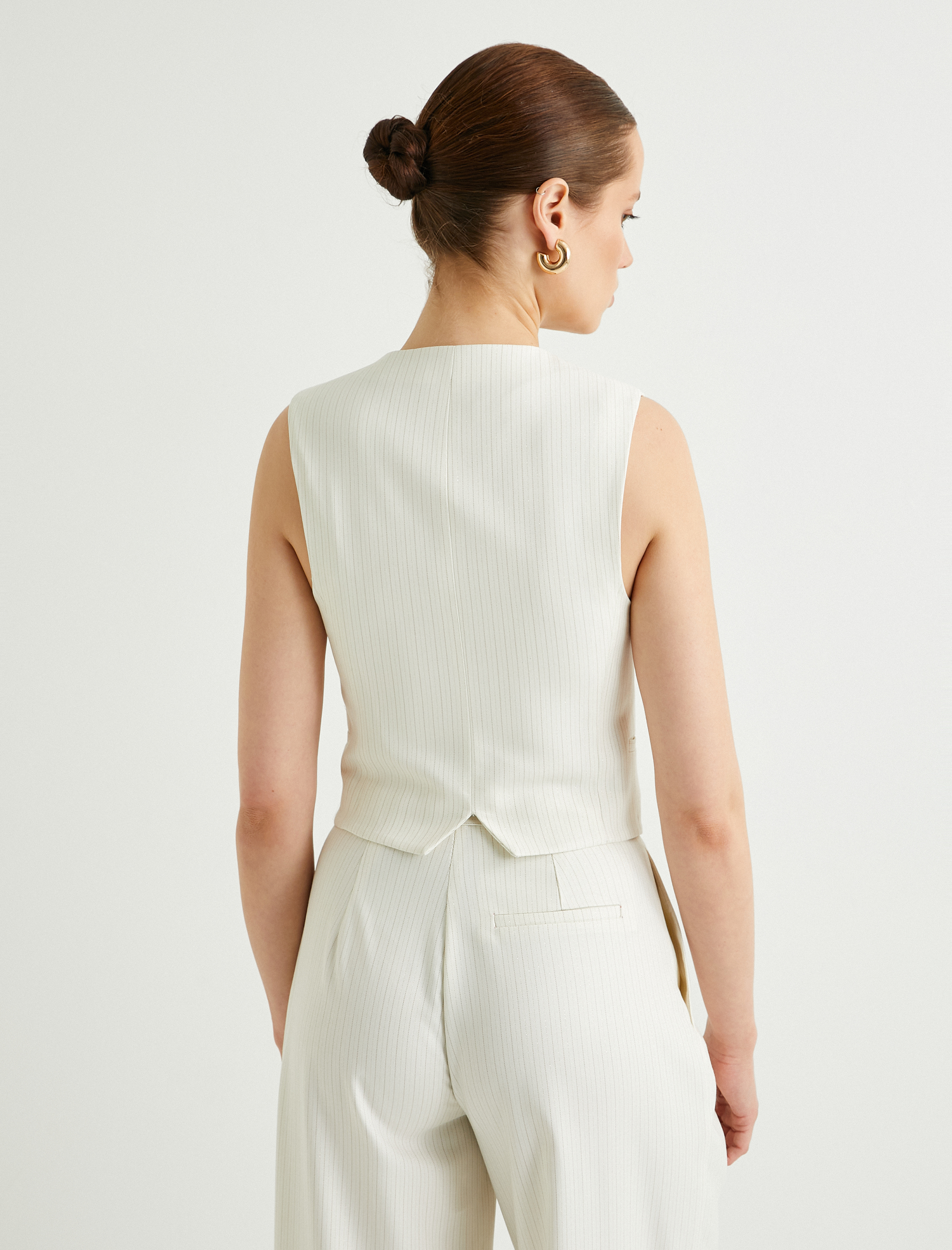   Kruvaze Yelek Düğmeli Fleto Cepli V Yaka