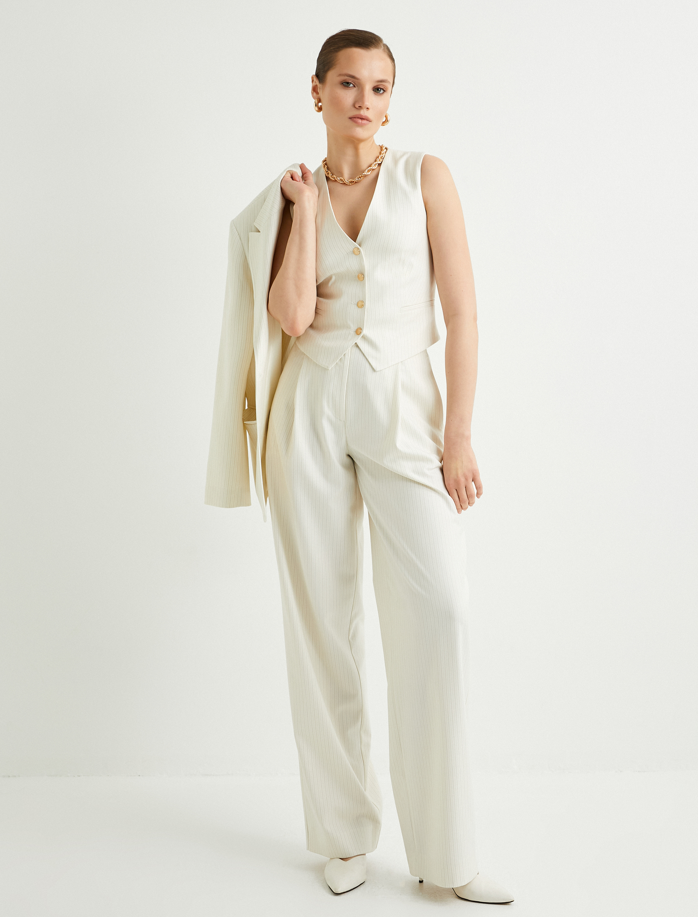   Kruvaze Yelek Düğmeli Fleto Cepli V Yaka