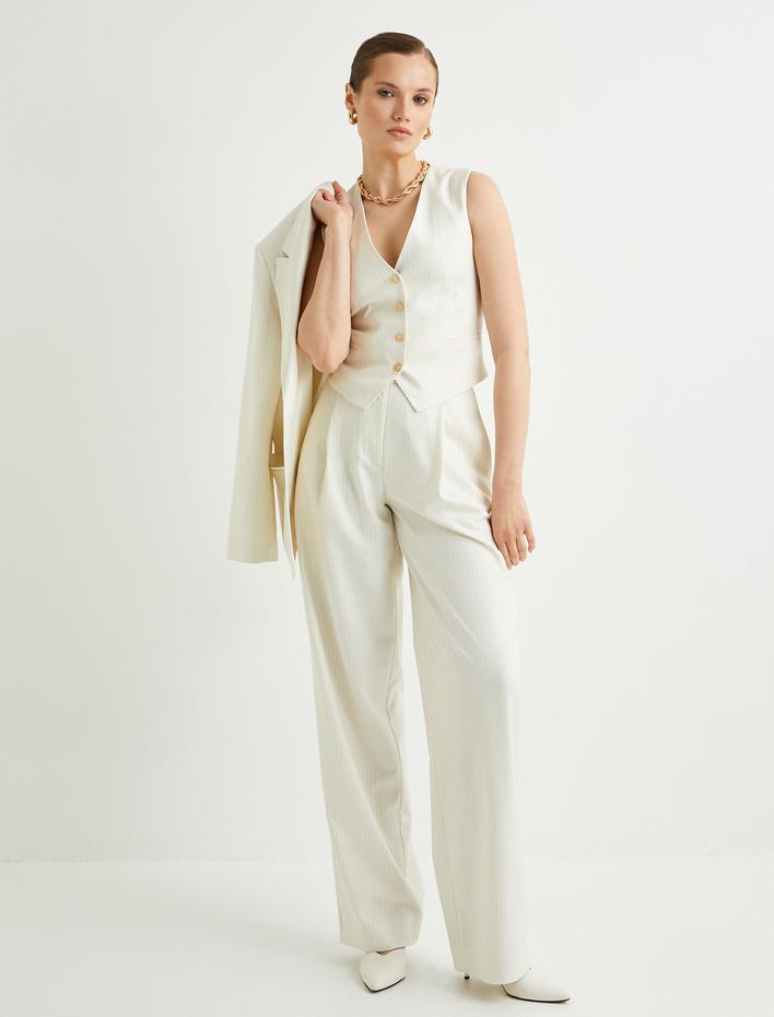  Kruvaze Yelek Düğmeli Fleto Cepli V Yaka