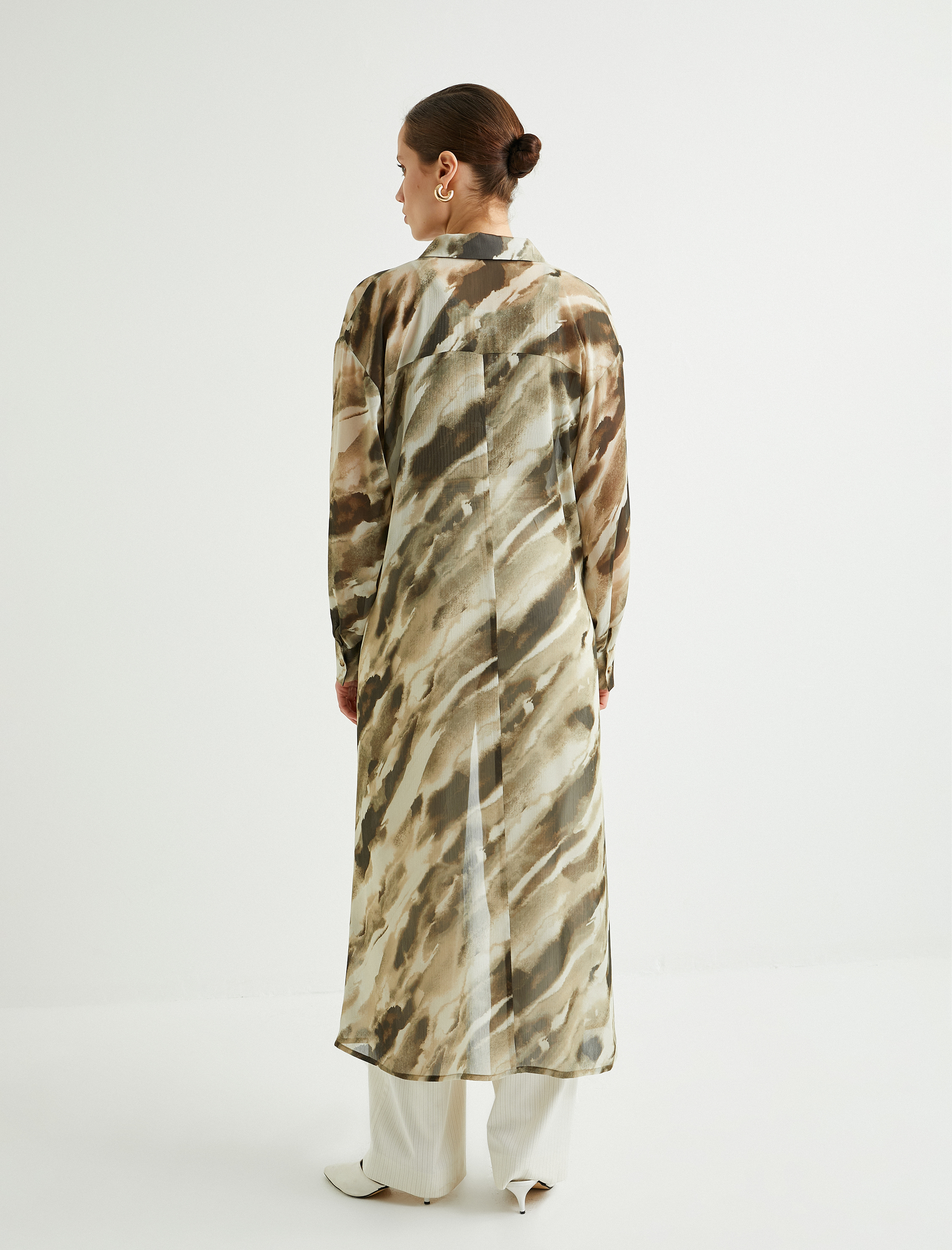   Şifon Gömlek Asimetrik Kesim Düğmeli Klasik Yaka