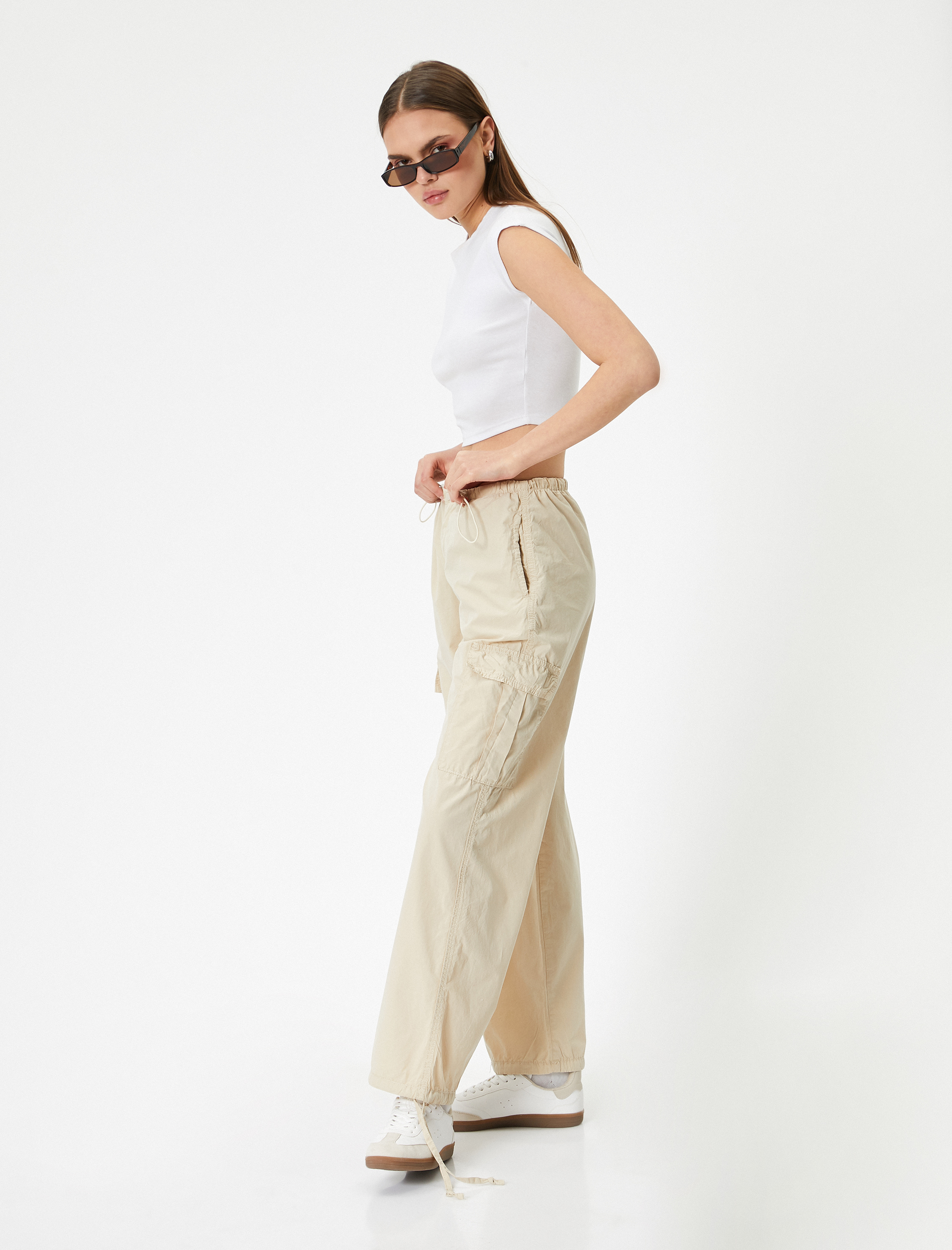   Oversize Kargo Pantolon Düşük Bel Beli Lastikli Stoperli Cepli