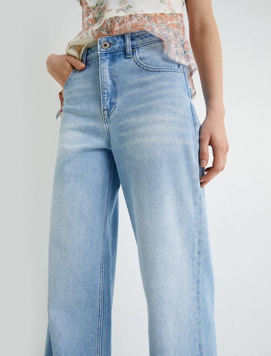   Bol Paça Kot Pantolon Standart Bel Cepli Pamuklu - Bianca Wide Leg Jeans