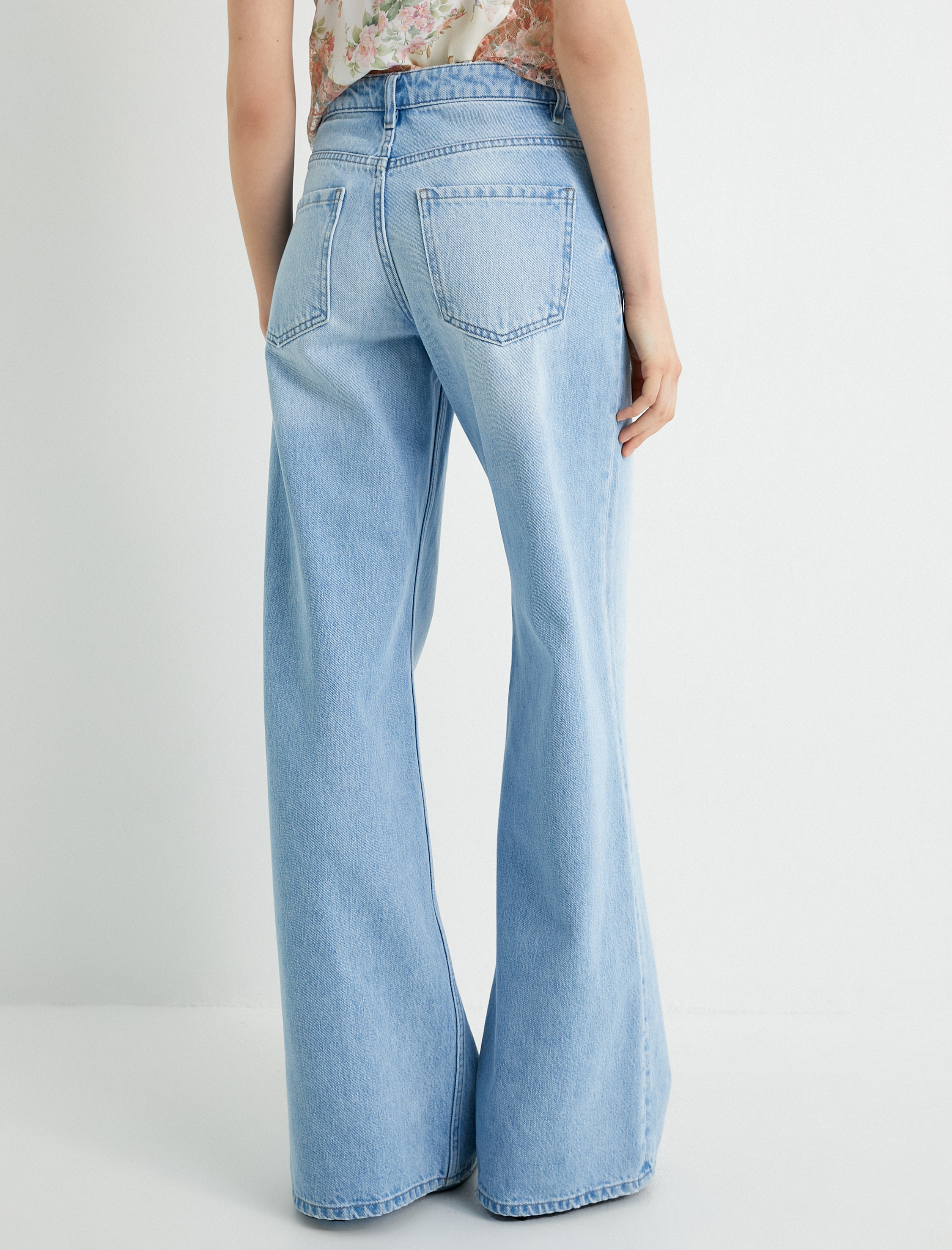   Bol Paça Kot Pantolon Standart Bel Cepli Pamuklu - Bianca Wide Leg Jeans