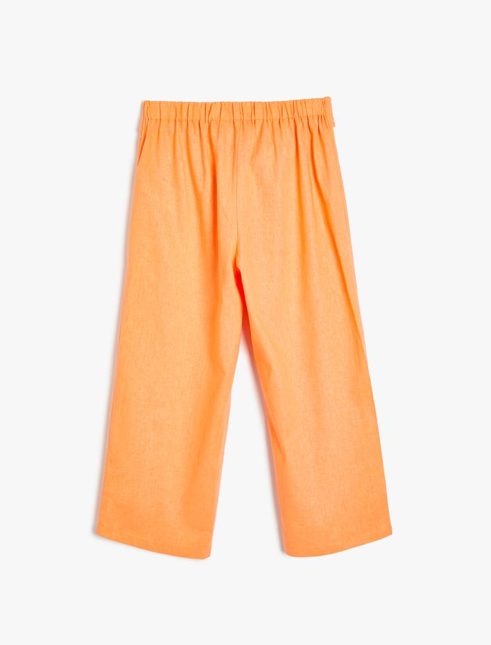 Kız Çocuk Keten Bol Paça Pantolon Kemer Detaylı