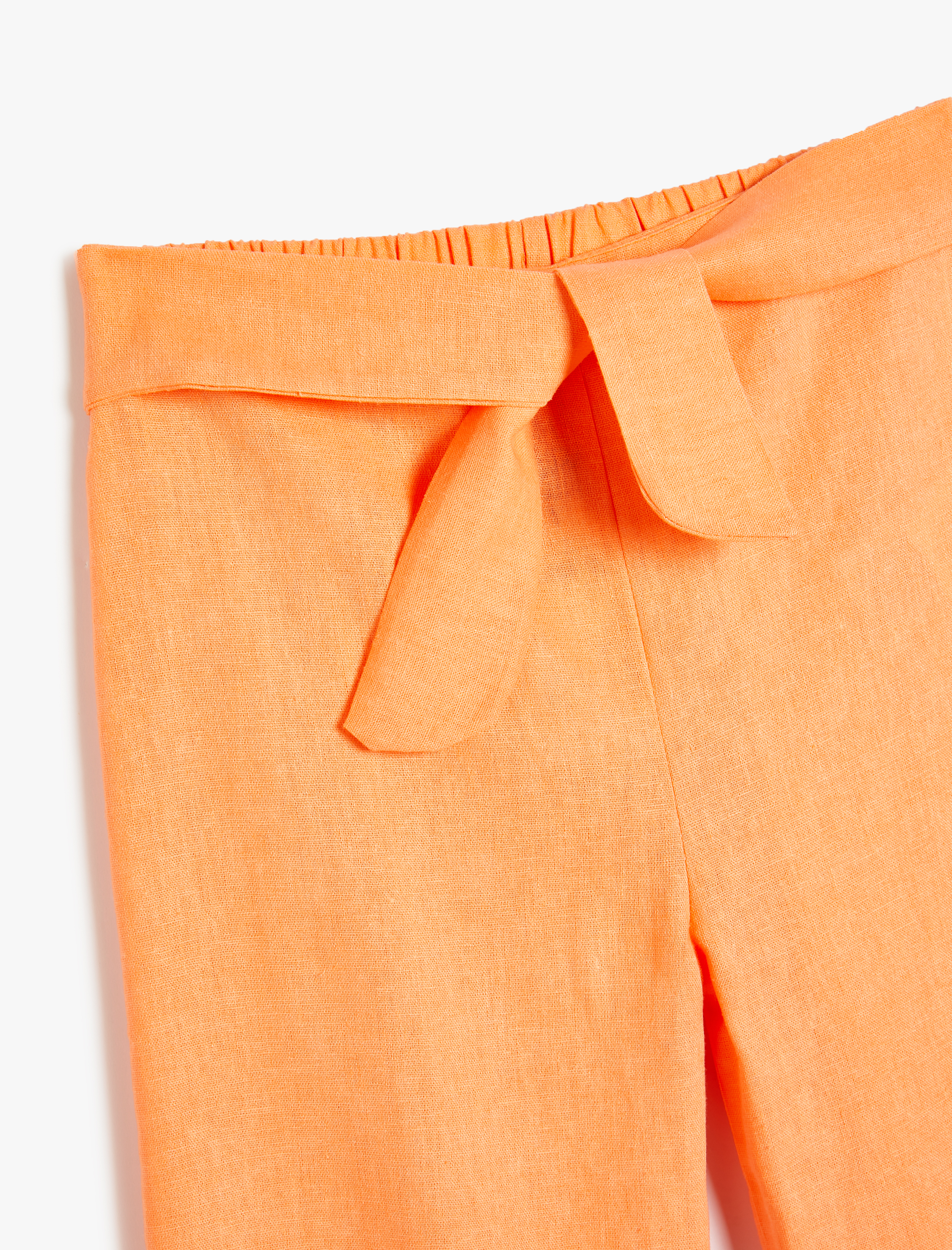  Kız Çocuk Keten Bol Paça Pantolon Kemer Detaylı