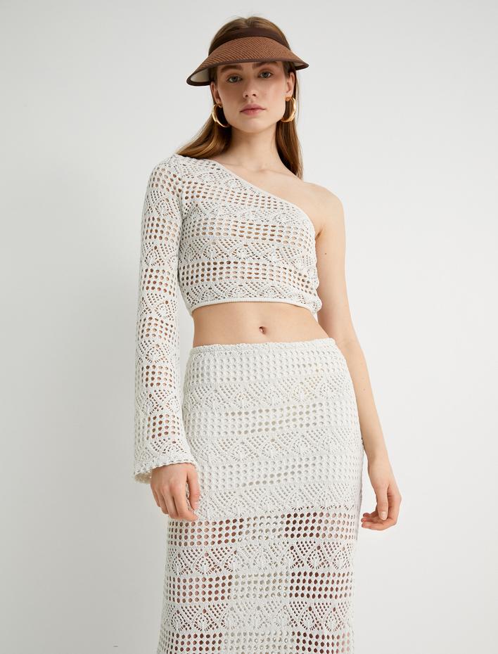  Kroşe Tek Kol Bluz Crop Uzun Kollu