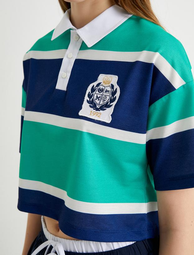 Polo Yaka Tişört Crop Düğmeli Kısa Kollu Rahat Kalıp_5