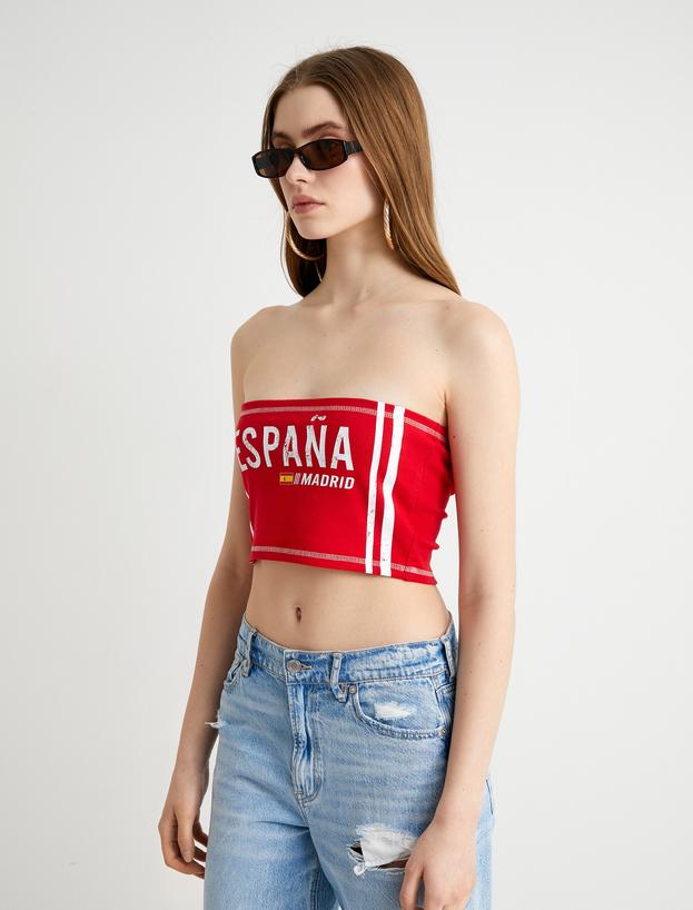 Straplez Crop Top Baskılı Slim Fit_3