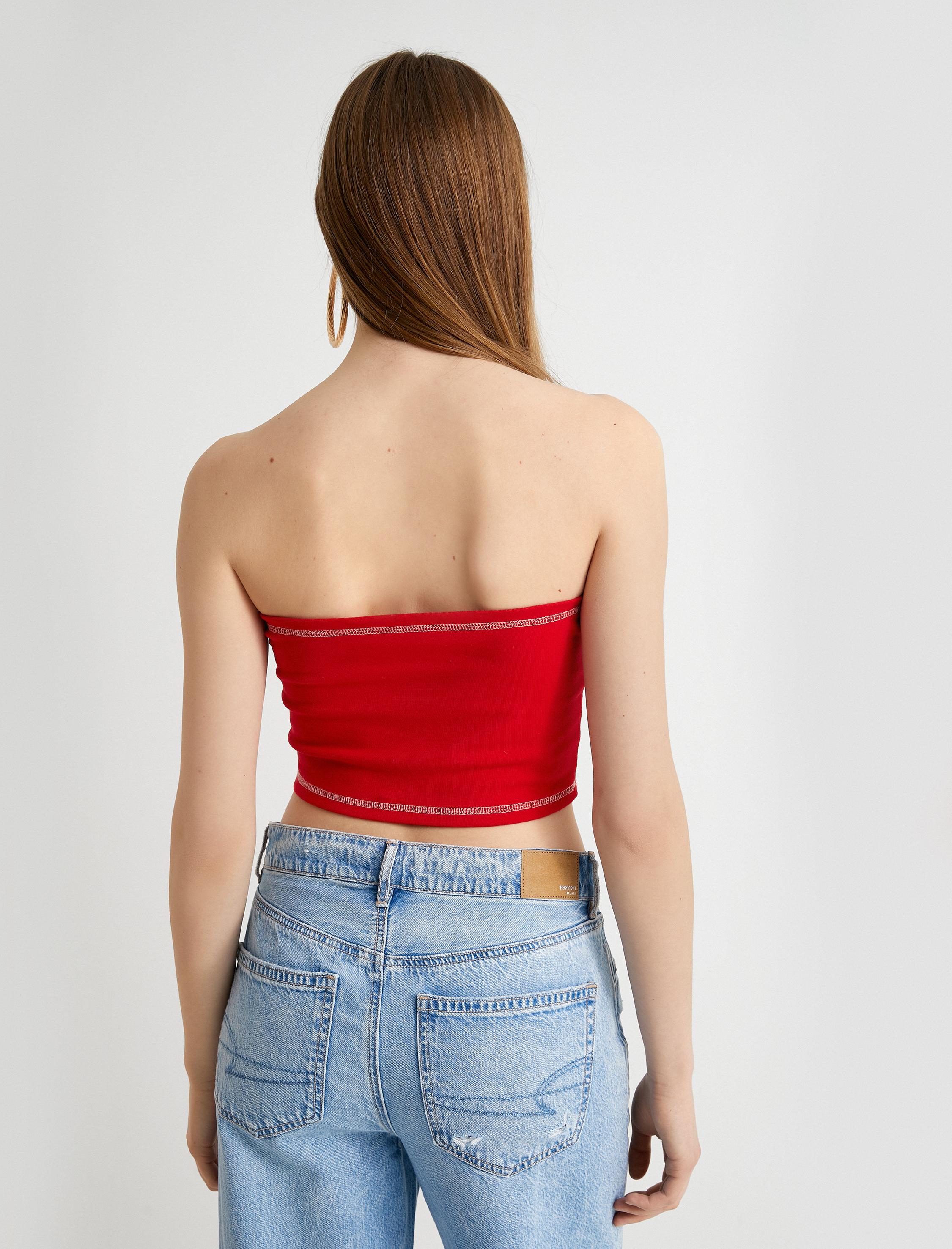   Straplez Crop Top Baskılı Slim Fit