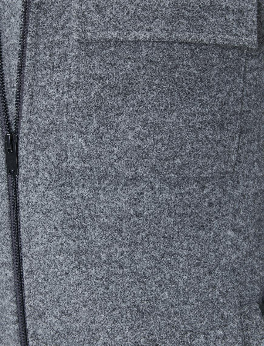   Slim Fit Ceket Cep Detaylı Kırçıllı Fermuarlı Viskon Karışımlı