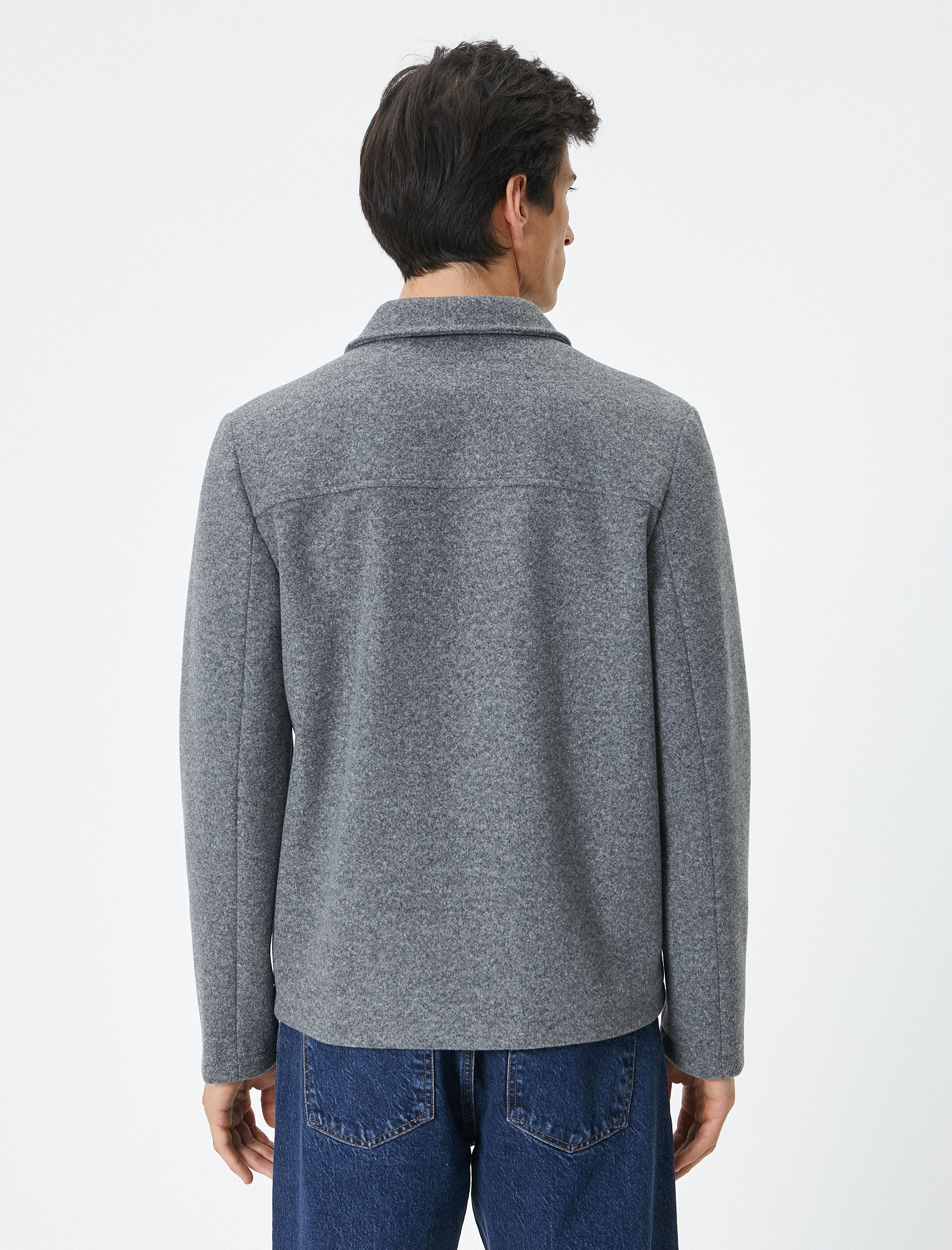   Slim Fit Ceket Cep Detaylı Kırçıllı Fermuarlı Viskon Karışımlı