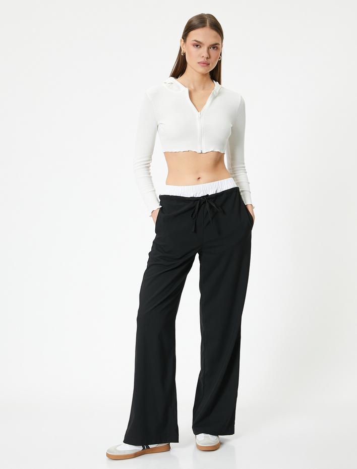  Crop Kapüşonlu Fermuarlı Hırka Uzun Kollu Slim Fit