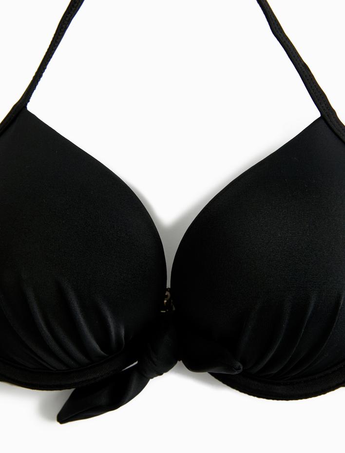  Push Up Bikini Üstü Balenli Boyundan Bağlamalı Fiyonk Detaylı