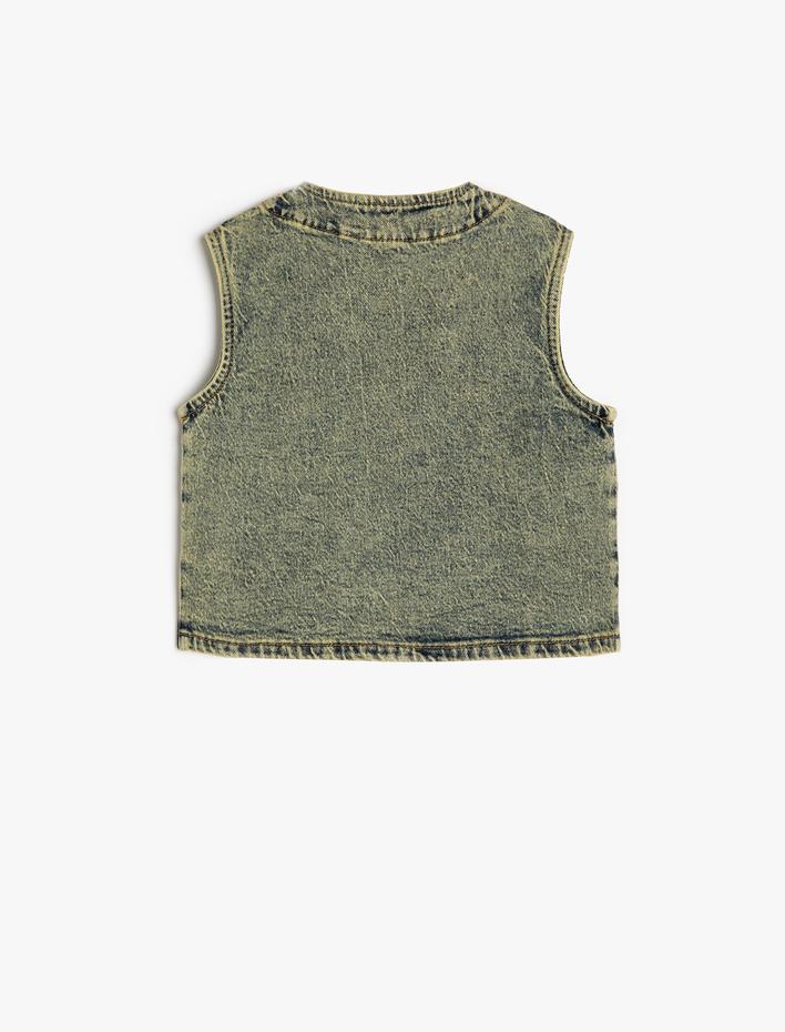 Erkek Bebek Biker Kot Yelek Kolsuz Kapaklı Cepli