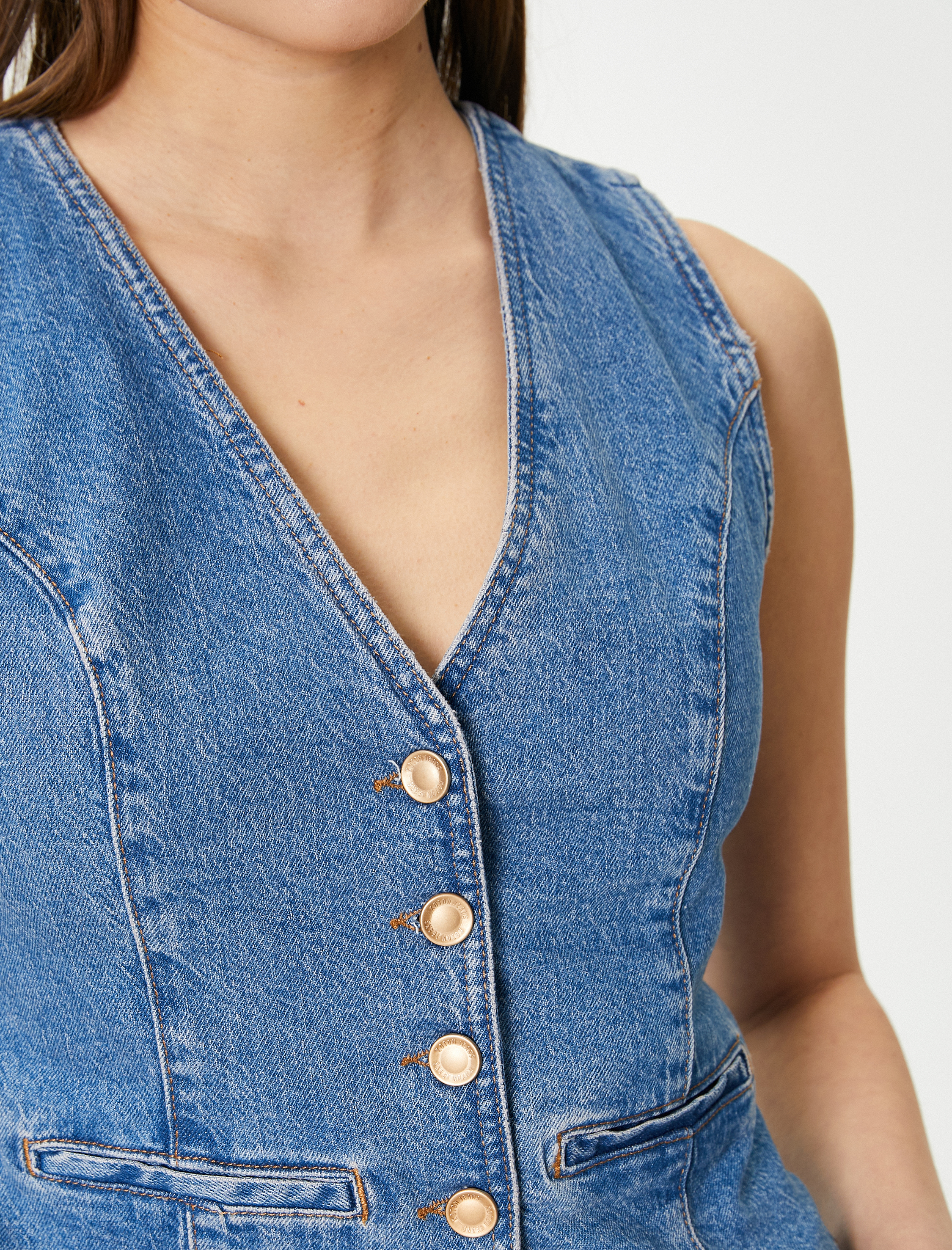   Kot Yelek Düğmeli Cepli Asimetrik Kesim Rahat Kalıp