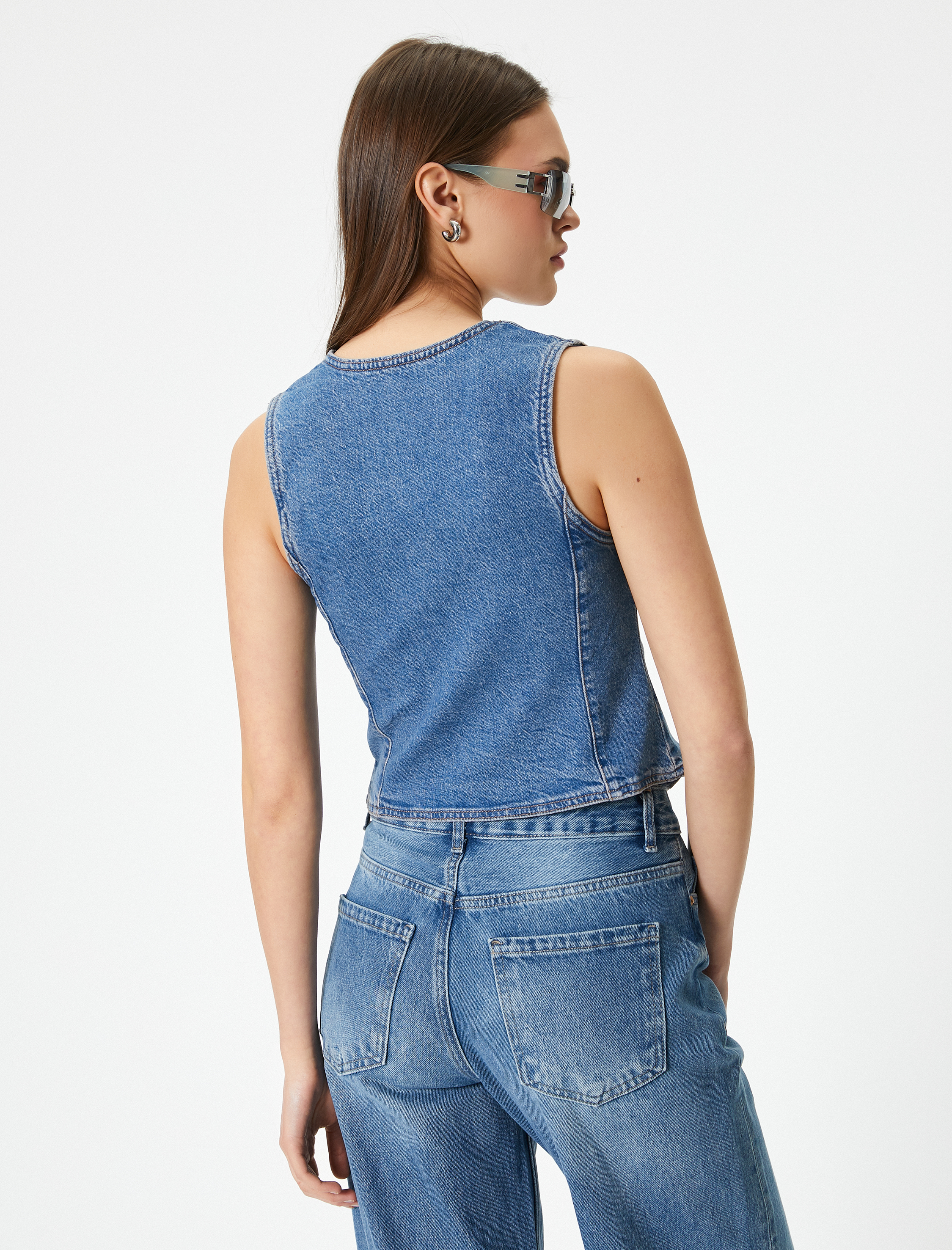   Kot Yelek Düğmeli Cepli Asimetrik Kesim Rahat Kalıp