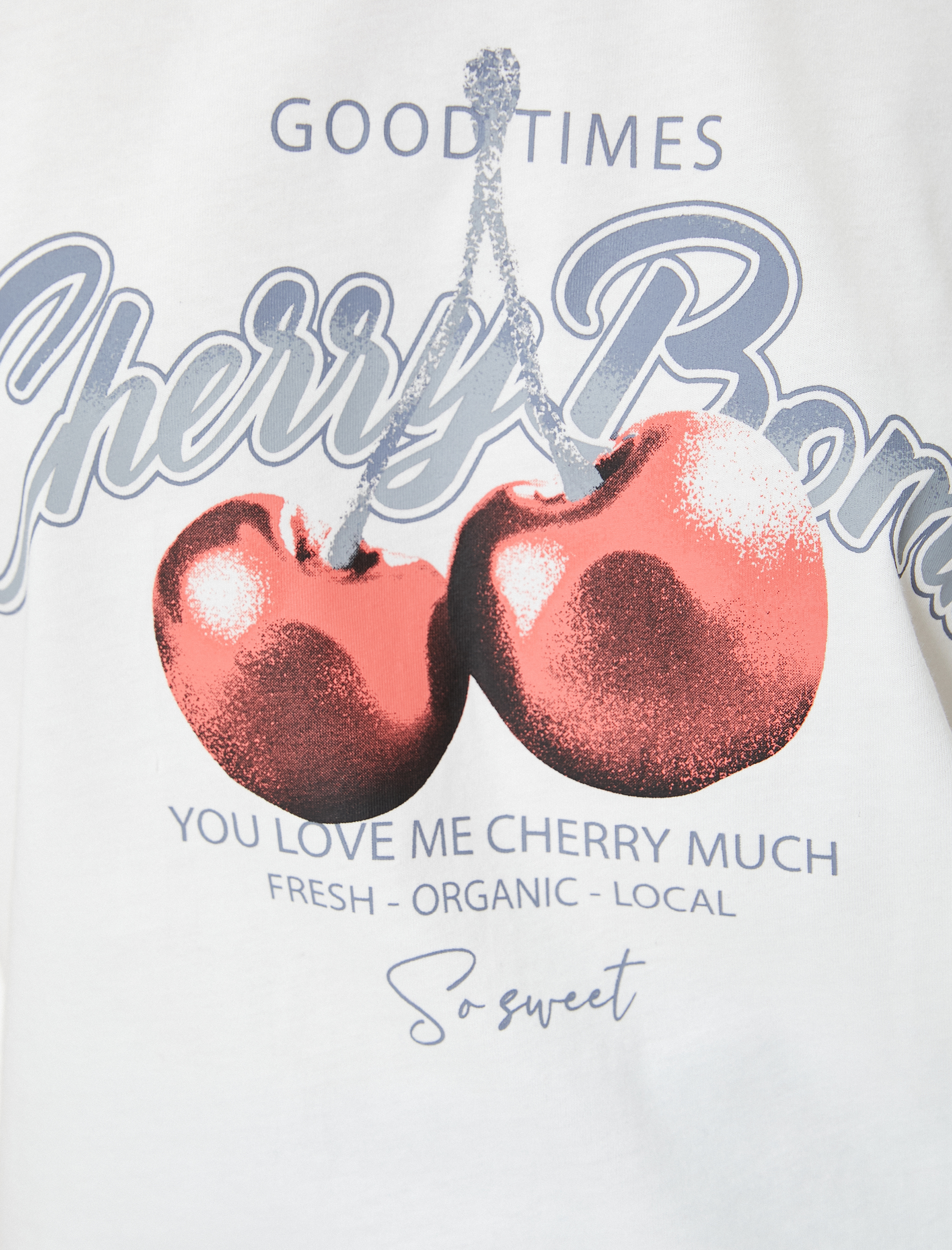   Kiraz Baskılı Tişört Kısa Kollu Bisiklet Yaka Pamuklu Rahat Kalıp