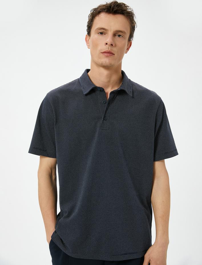  Polo Yaka Tişört Kısa Kollu Düğmeli Dokulu