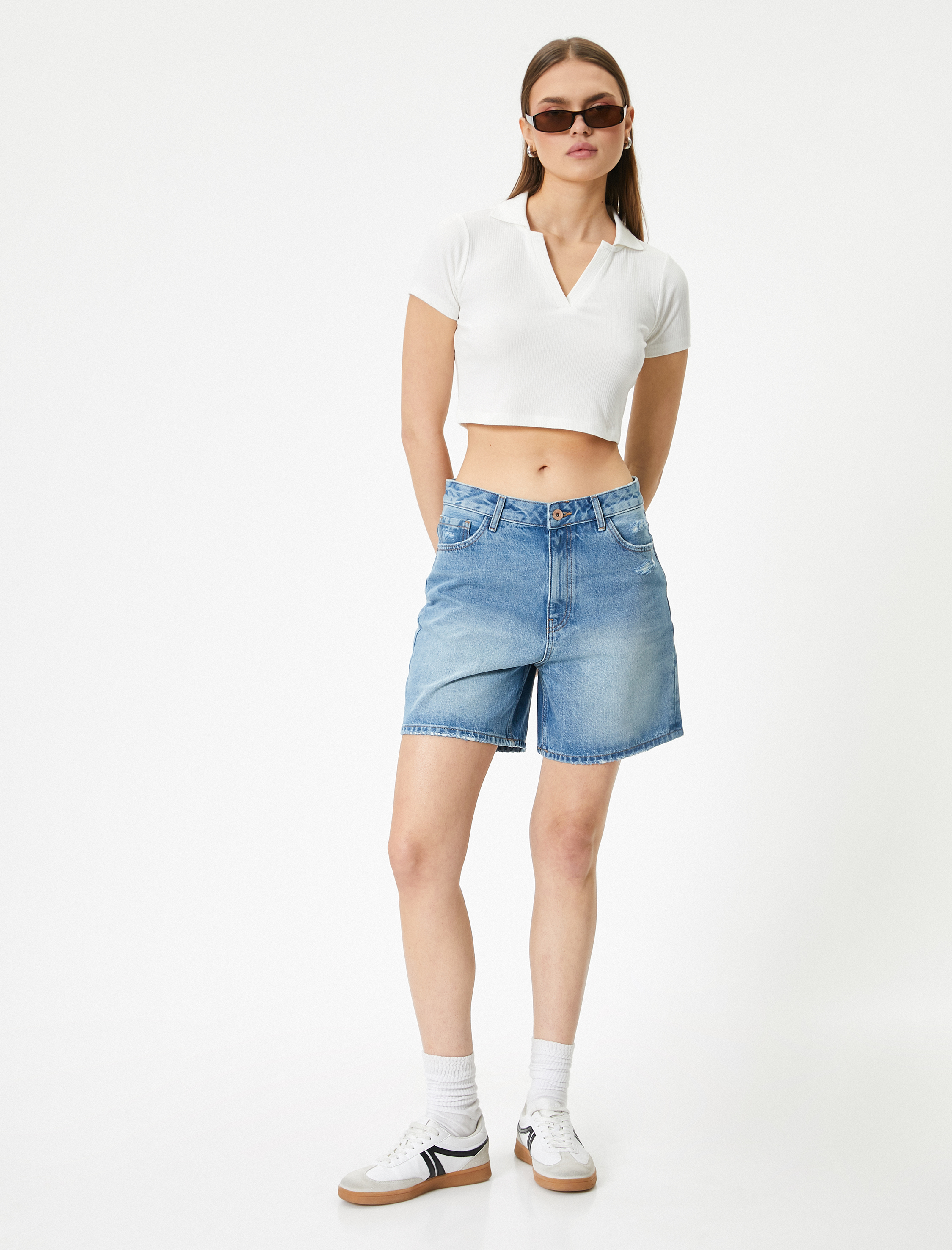   Kot Şort Yüksek Bel Cepli Rahat Kalıp