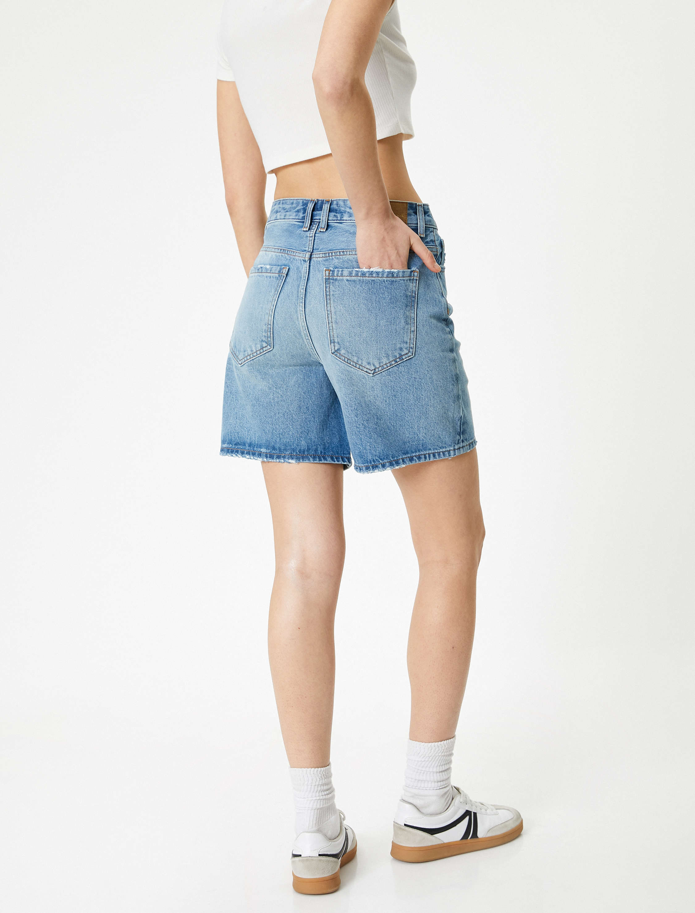   Kot Şort Yüksek Bel Cepli Rahat Kalıp