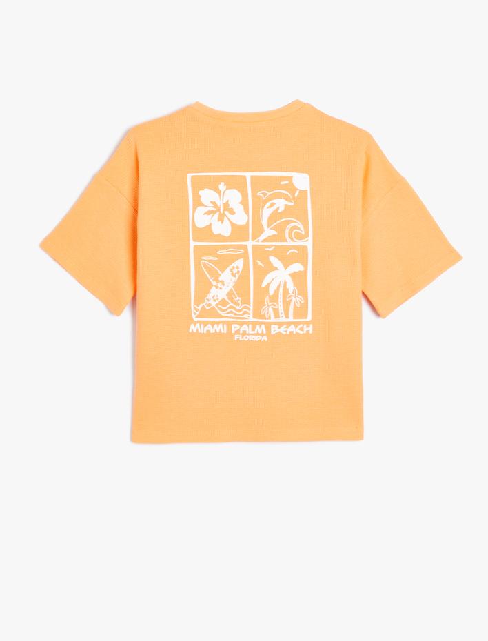 Kız Çocuk Tişört Tropik Baskılı Kısa Kollu Bisiklet Yaka Pamuklu