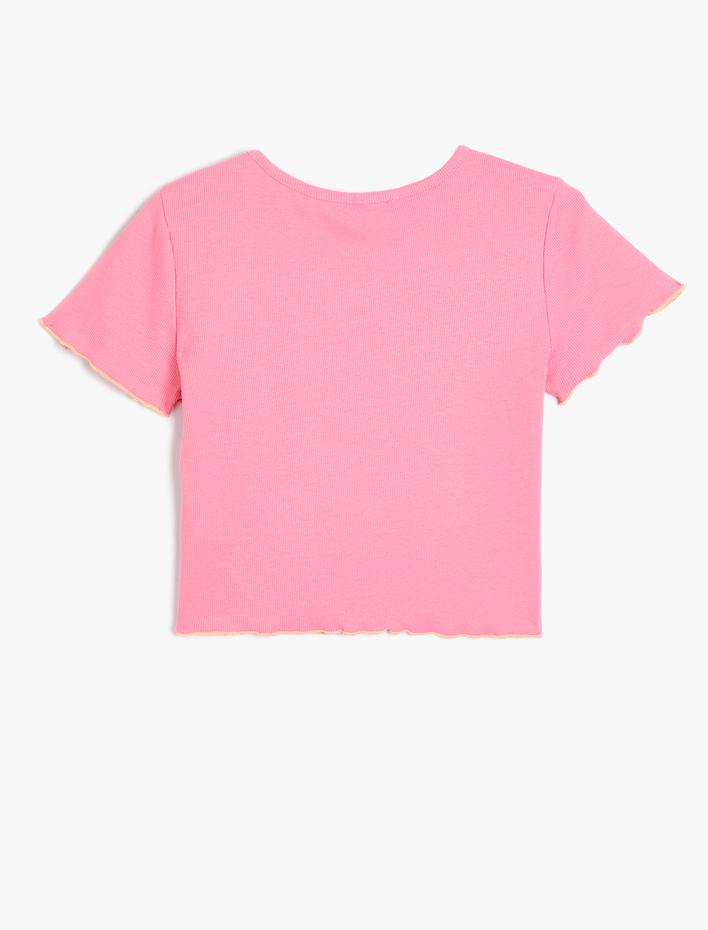 Kız Çocuk Tişört Kelebek Baskılı Kısa Kollu Bisiklet Yaka Pamuklu