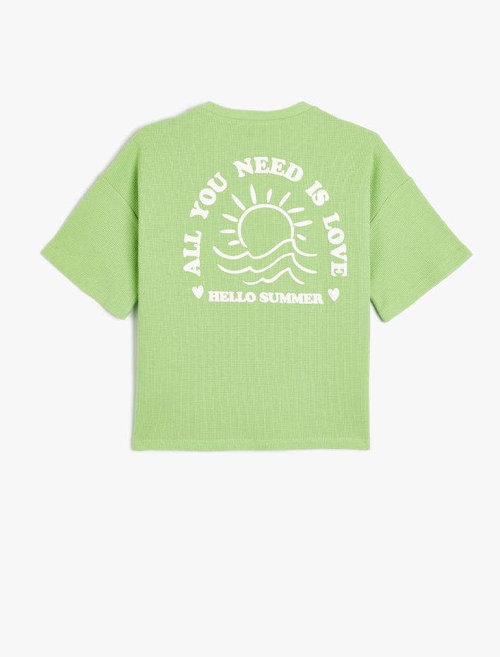 Kız Çocuk Tişört Yaz Baskılı Kısa Kollu Bisiklet Yaka Dokulu  Pamuklu