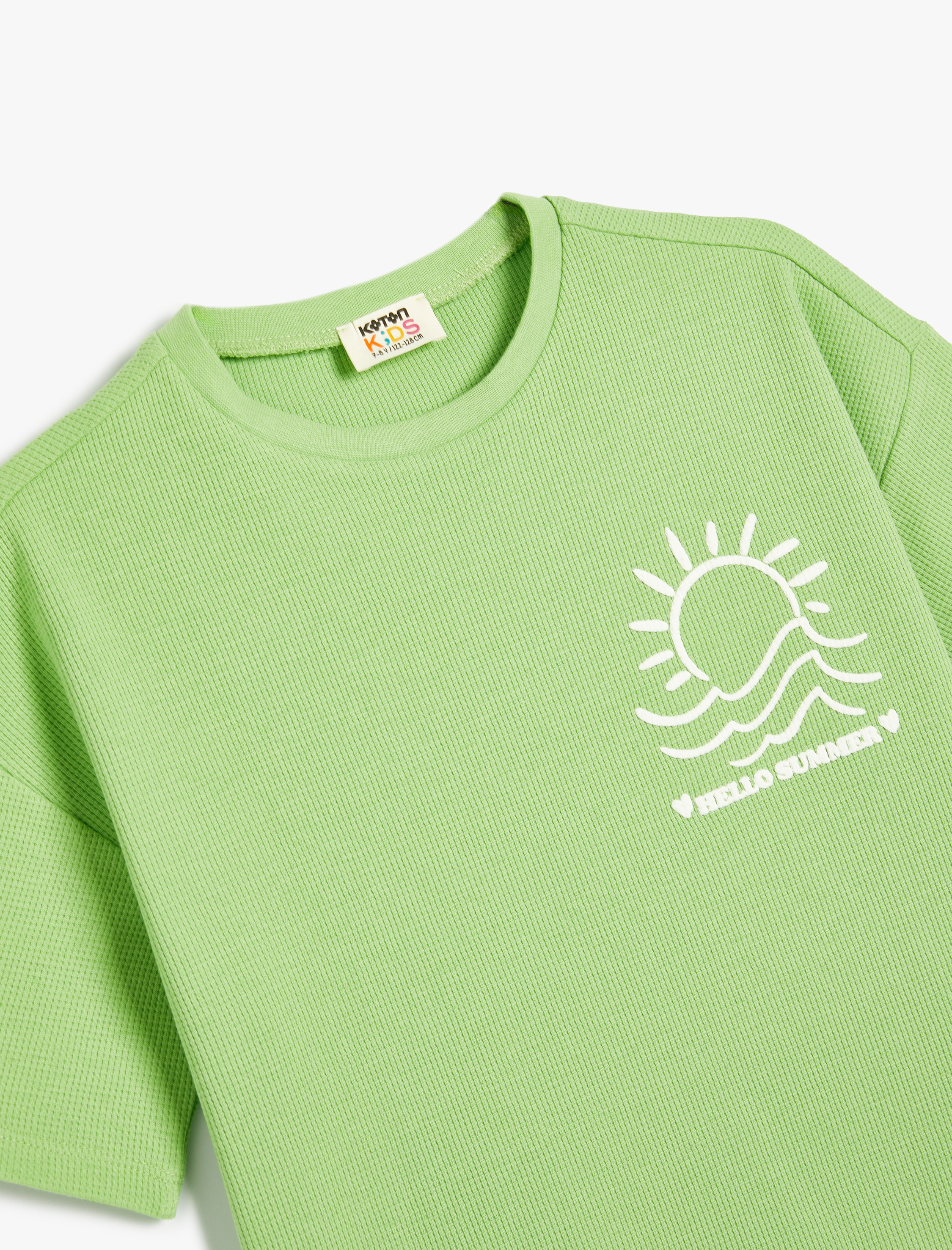  Kız Çocuk Tişört Yaz Baskılı Kısa Kollu Bisiklet Yaka Dokulu  Pamuklu