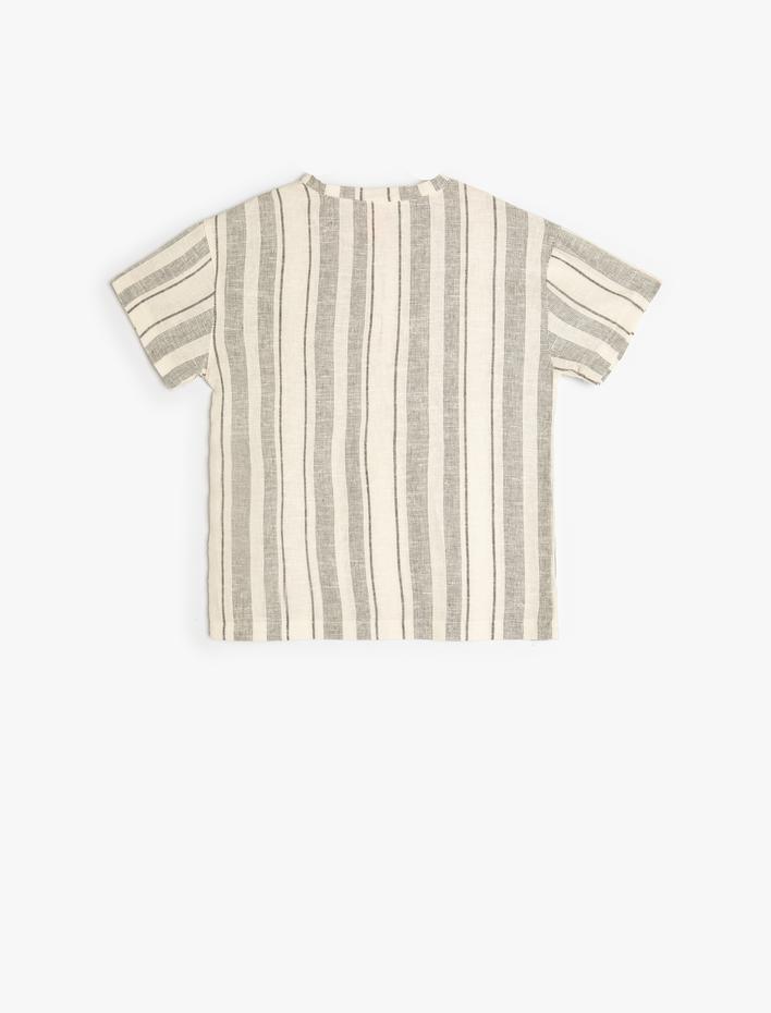 Erkek Bebek Gömlek Keten Karışımlı Bisiklet Yaka Düğme ve Cep Detaylı