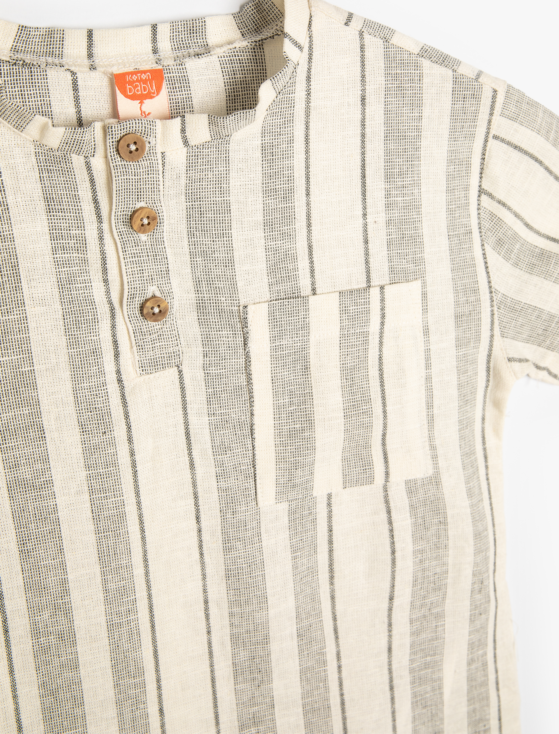  Erkek Bebek Gömlek Keten Karışımlı Bisiklet Yaka Düğme ve Cep Detaylı