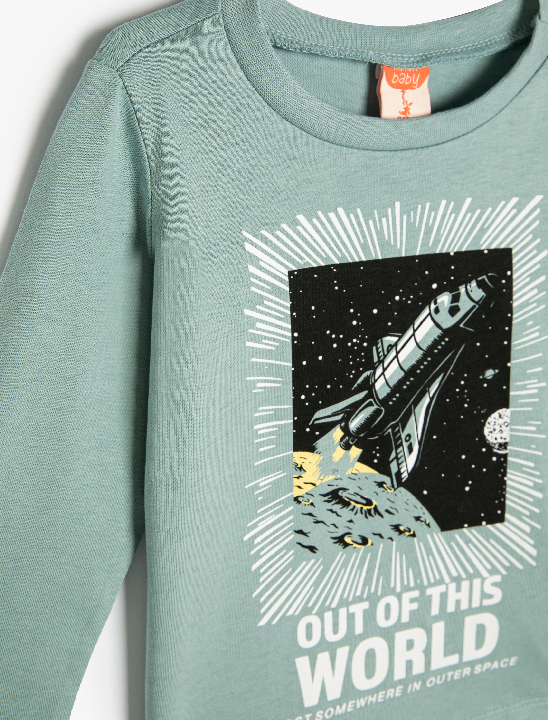  Erkek Bebek Tişört Uzay Temalı Uzun Kollu Bisiklet Yaka Pamuklu