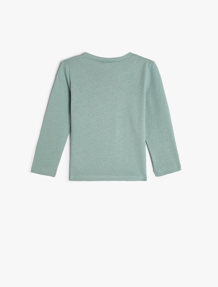 Erkek Bebek Tişört Uzay Temalı Uzun Kollu Bisiklet Yaka Pamuklu